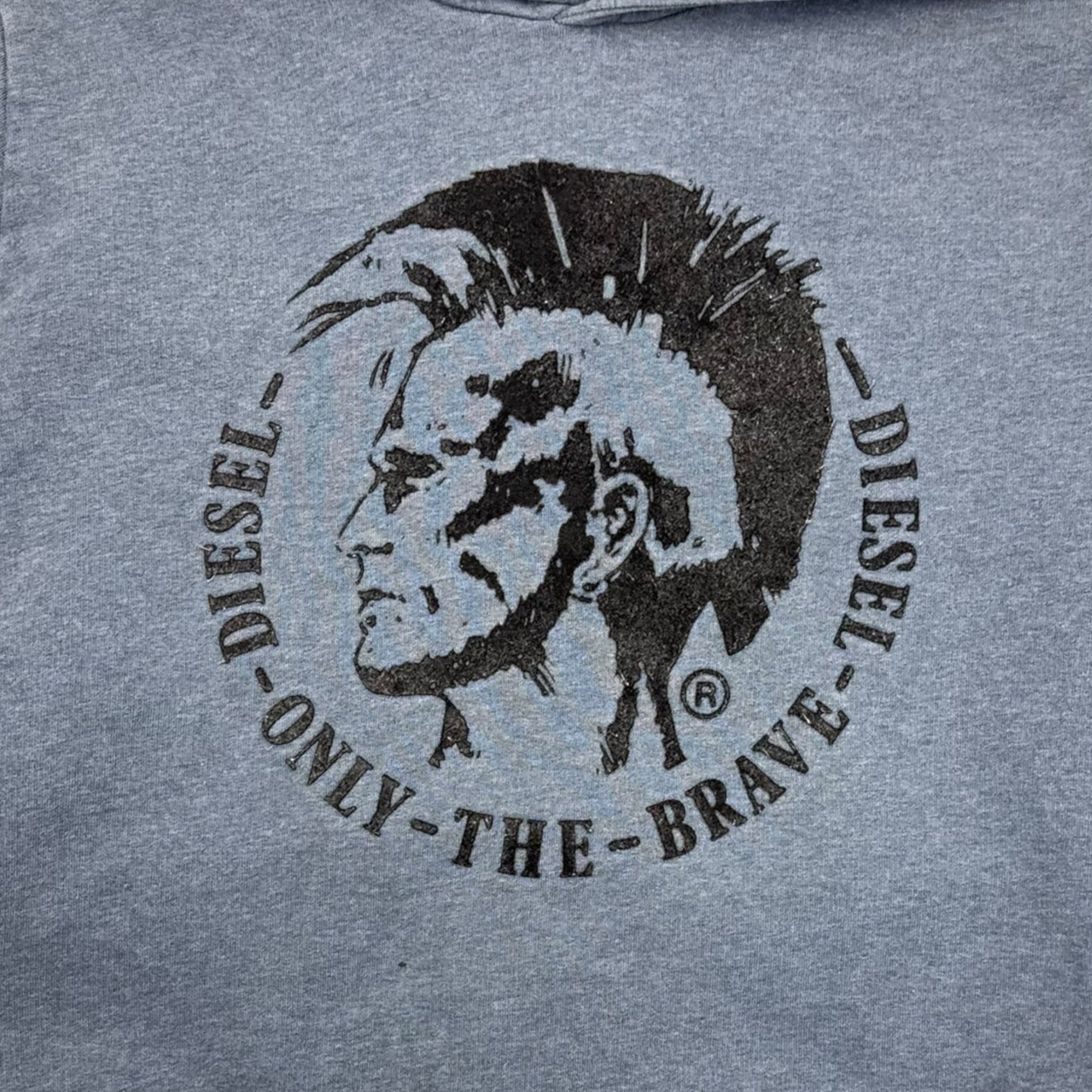 Y2K Diesel Flocked Design Hoodie Heathered Queen Blue