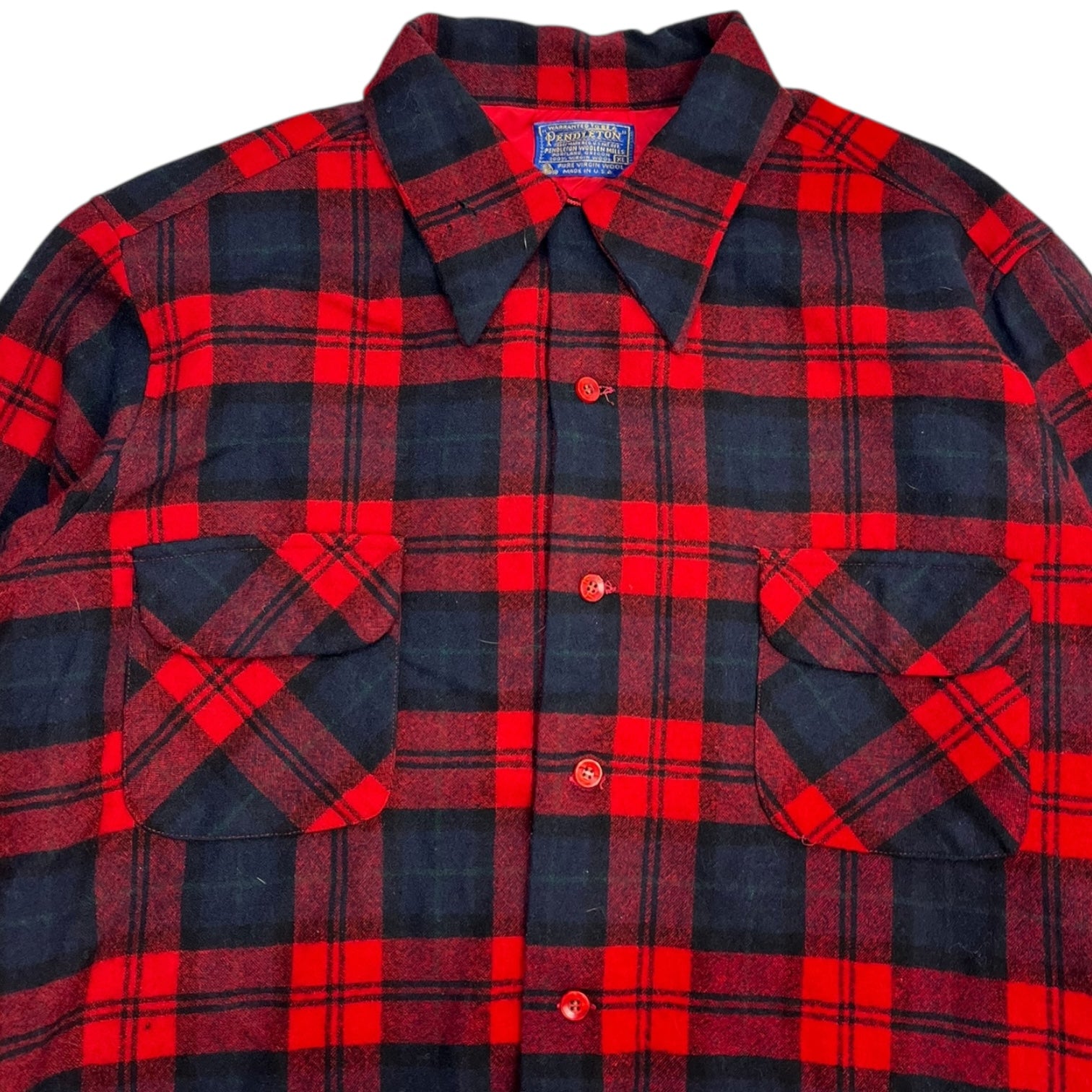 Vintage Pendleton Plaid Wool Button Up Shirt Black/Red