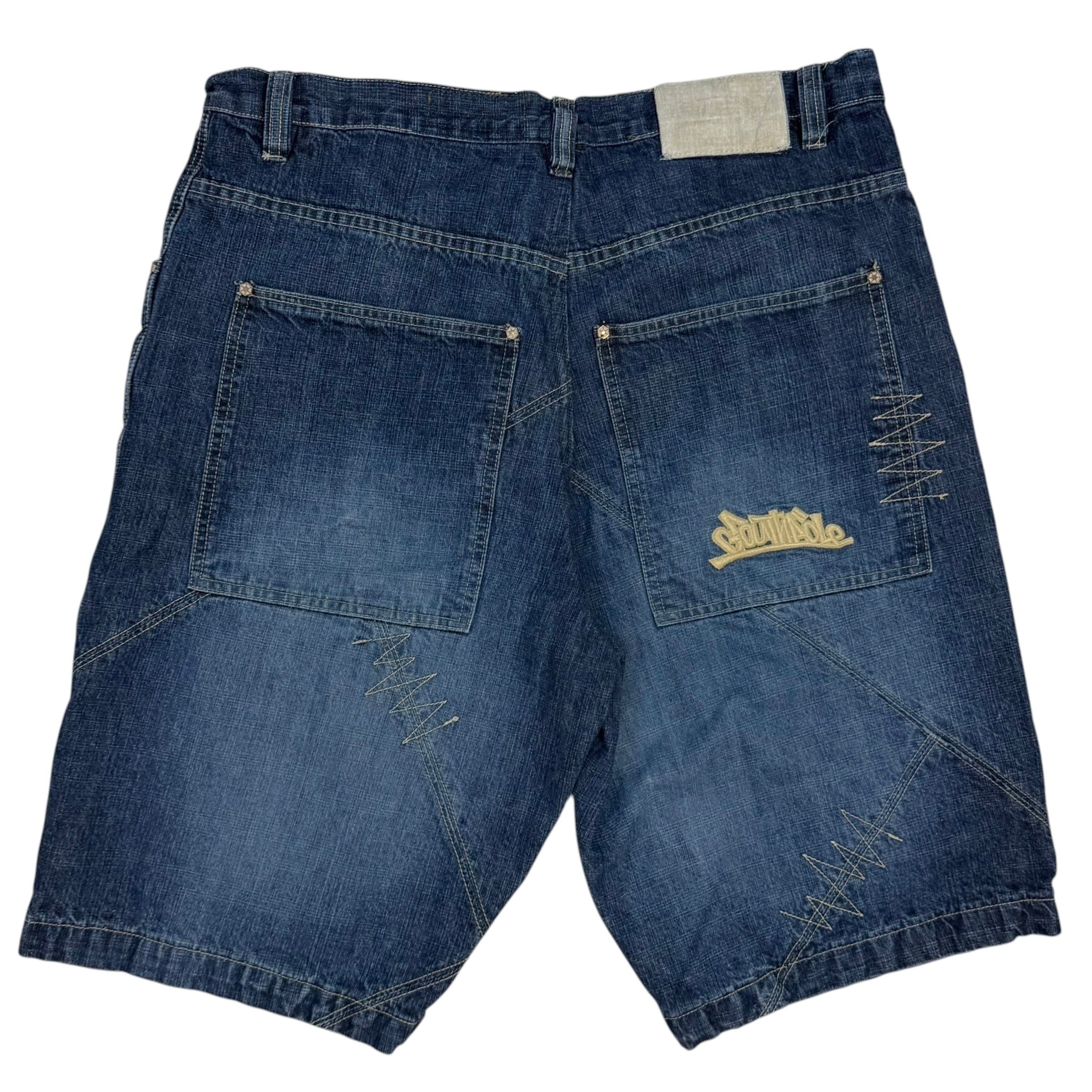 Vintage Southpole Zig Zag Stitch Denim Shorts Blue