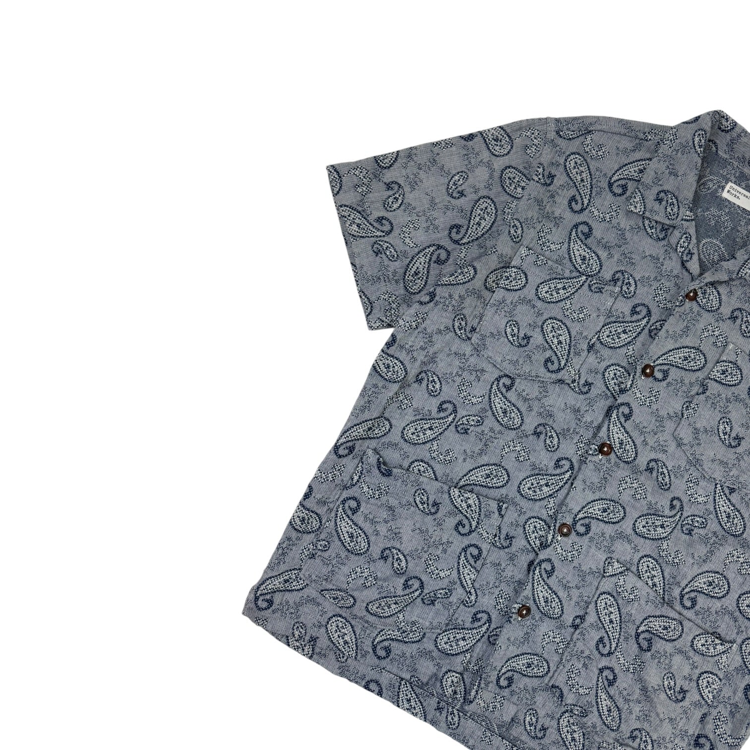 Universal Works Paisley Short Sleeve Button Up Grey/Blue