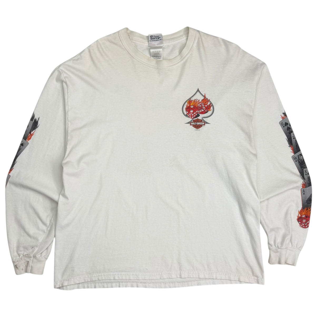 2005 Harley Davidson Las Vegas Flame Dice Playing Cards Longsleeve White