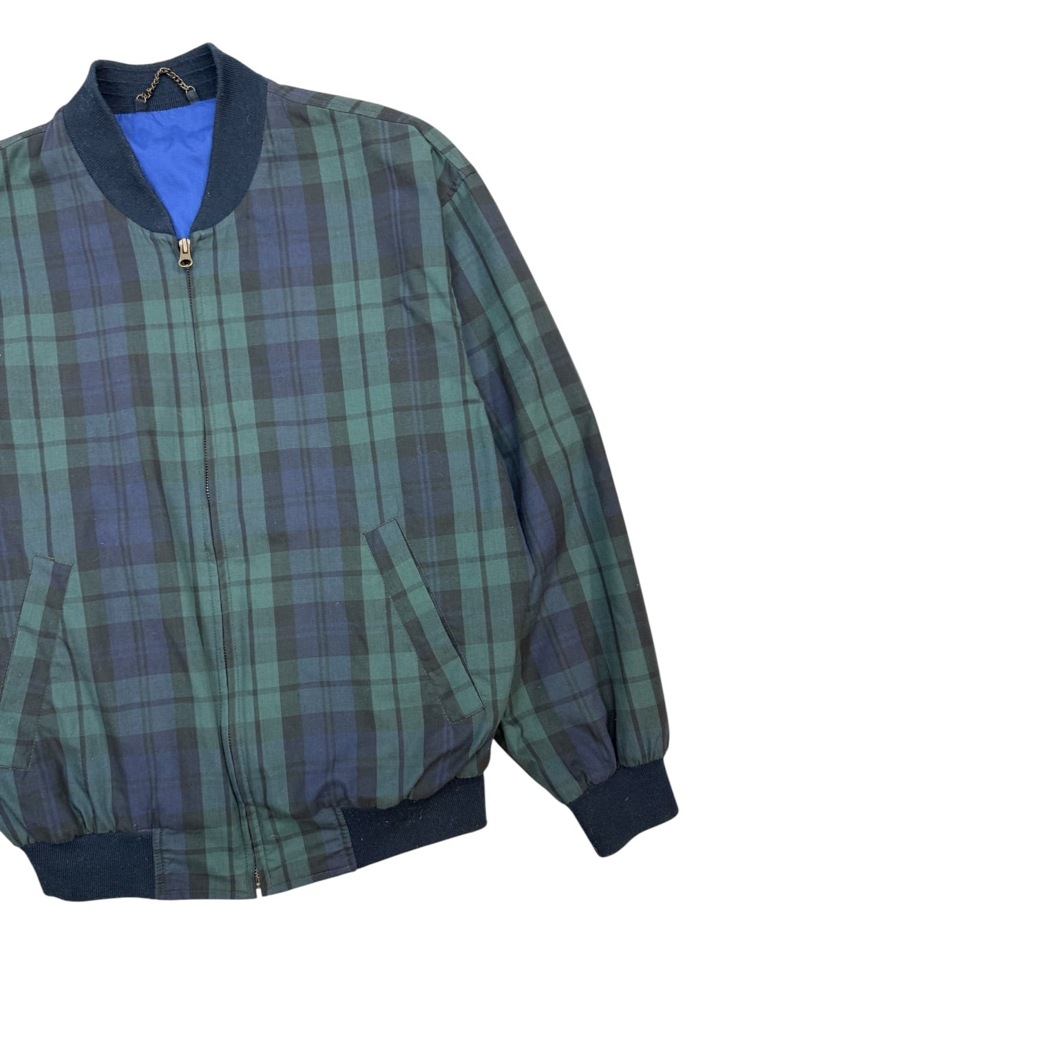 Vintage Marks & Spencer Plaid Bomber Style Jacket Green/Blue