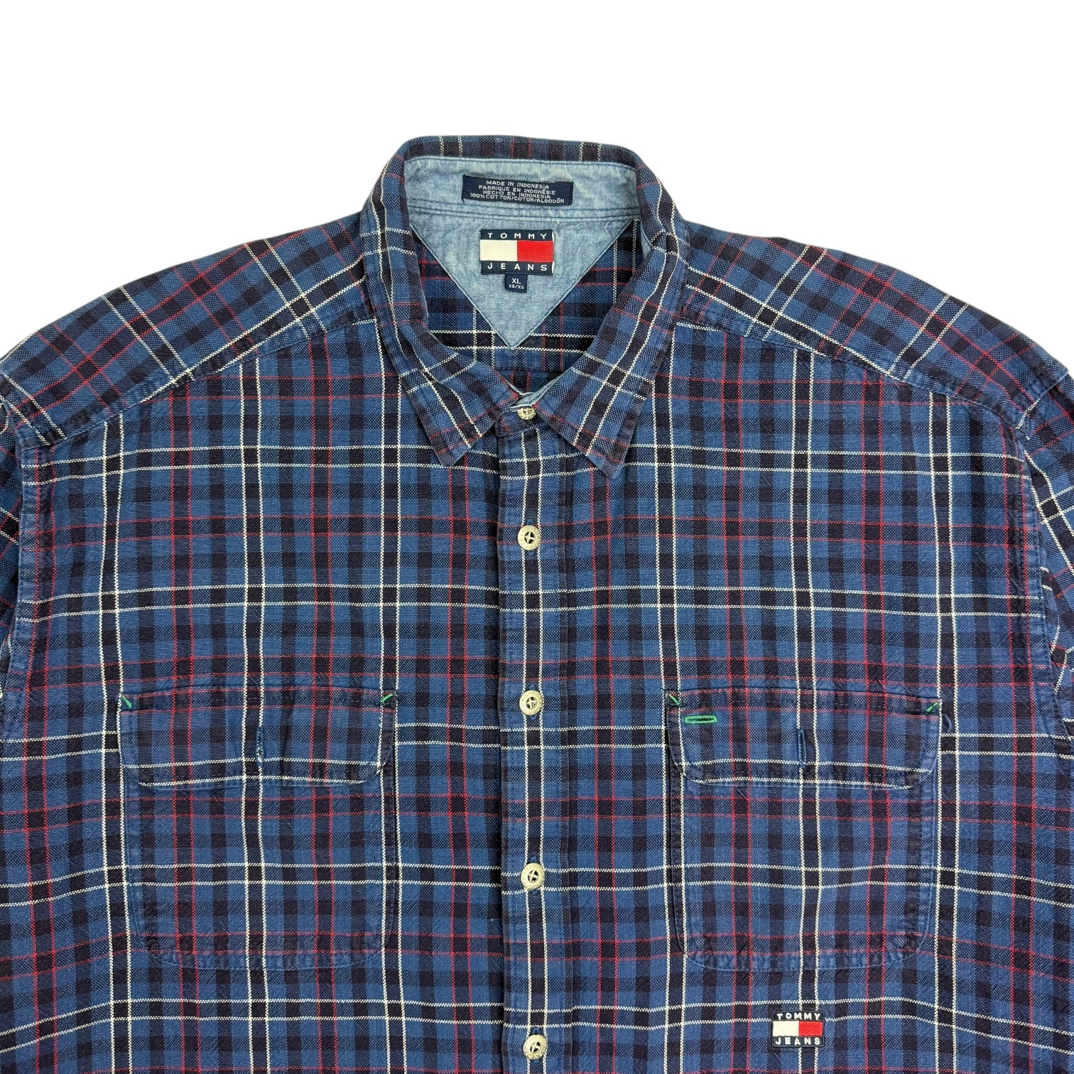 Vintage Tommy Jeans Plaid Button Up Shirt Blue/Red