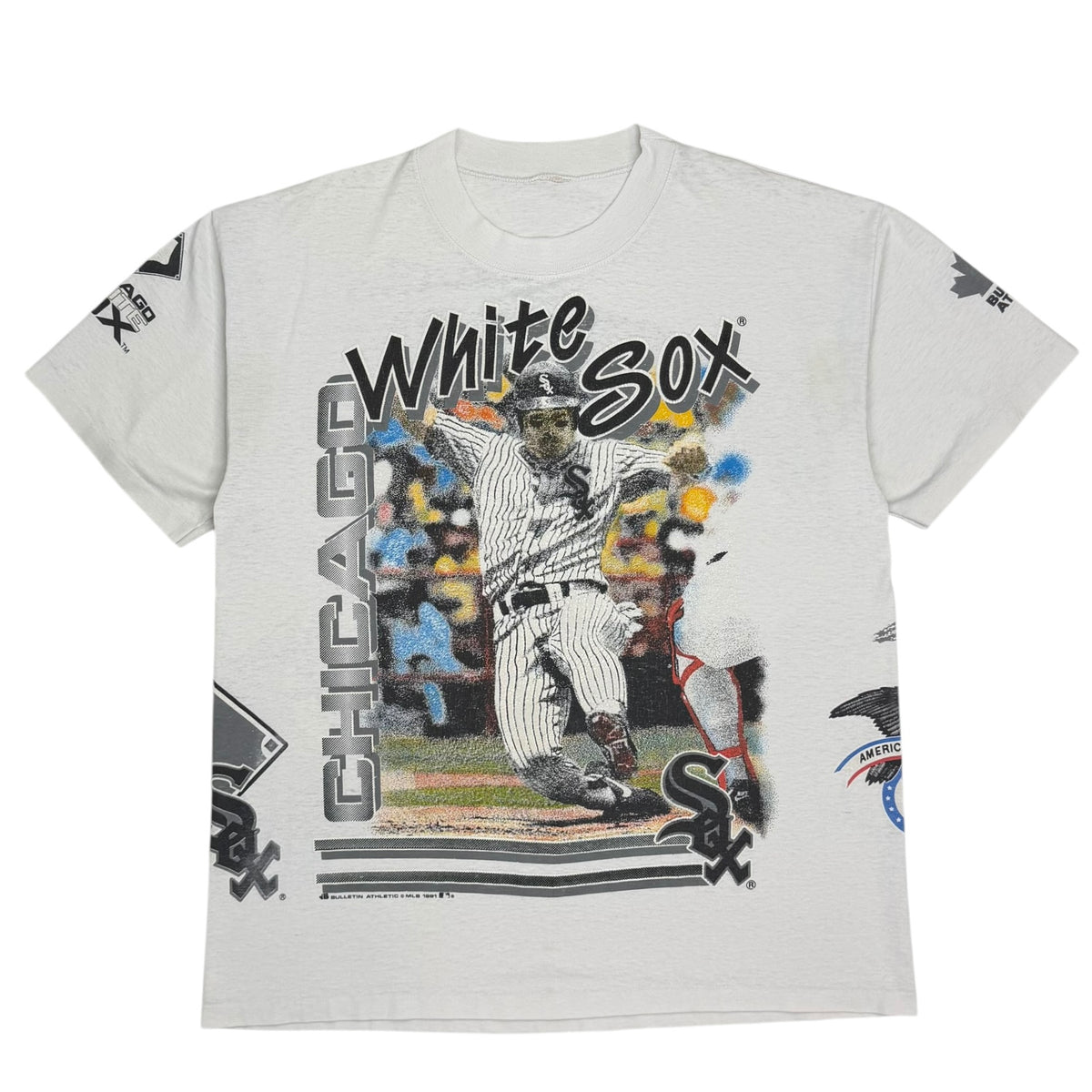 1991 Chicago White Sox Bulletin Athletic All Over Print Logo Tee White