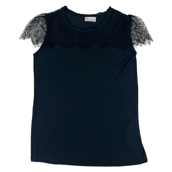 (W) RED Valentino Lace Detail T-Shirt