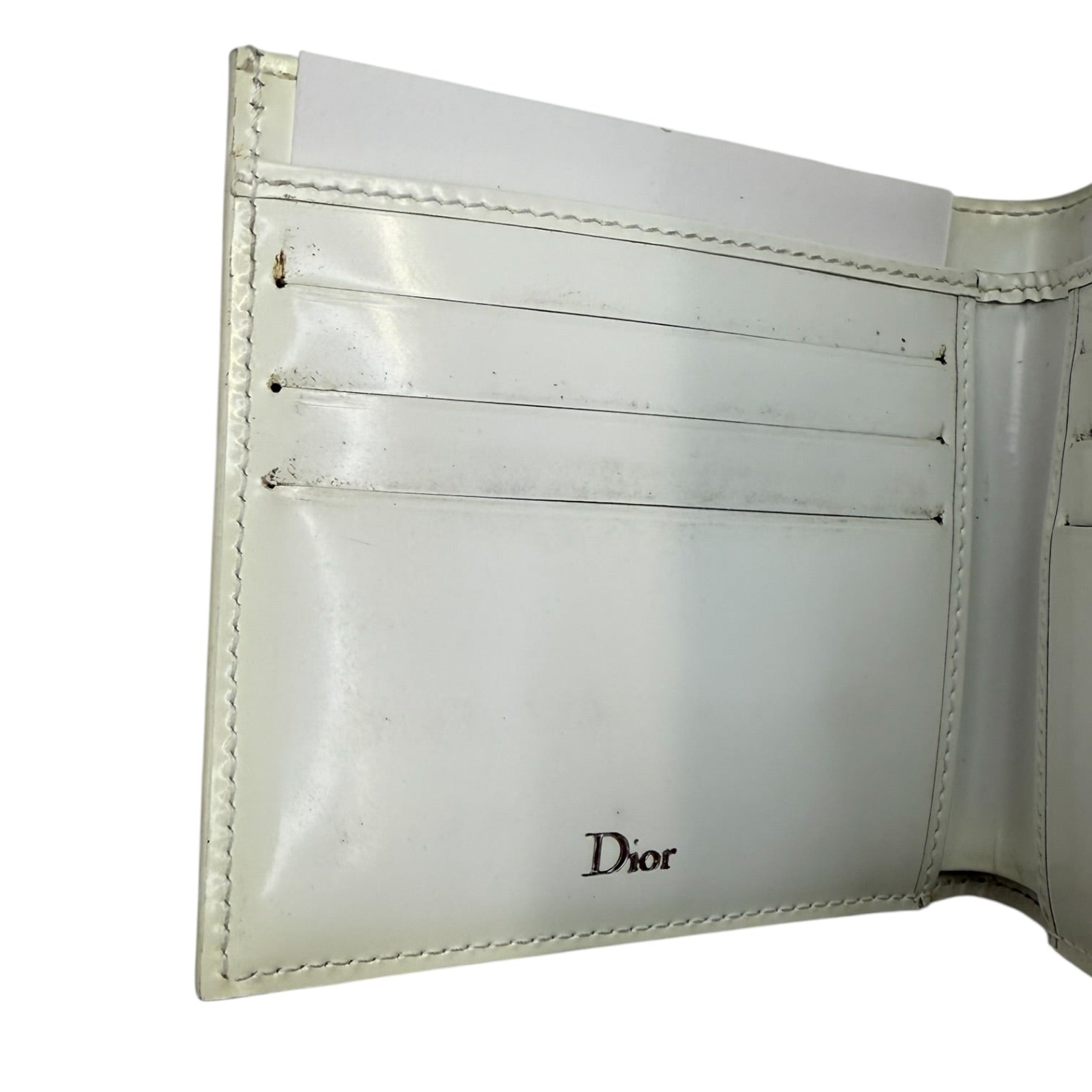 Dior Homme Tie Patent Leather Bifold Wallet White