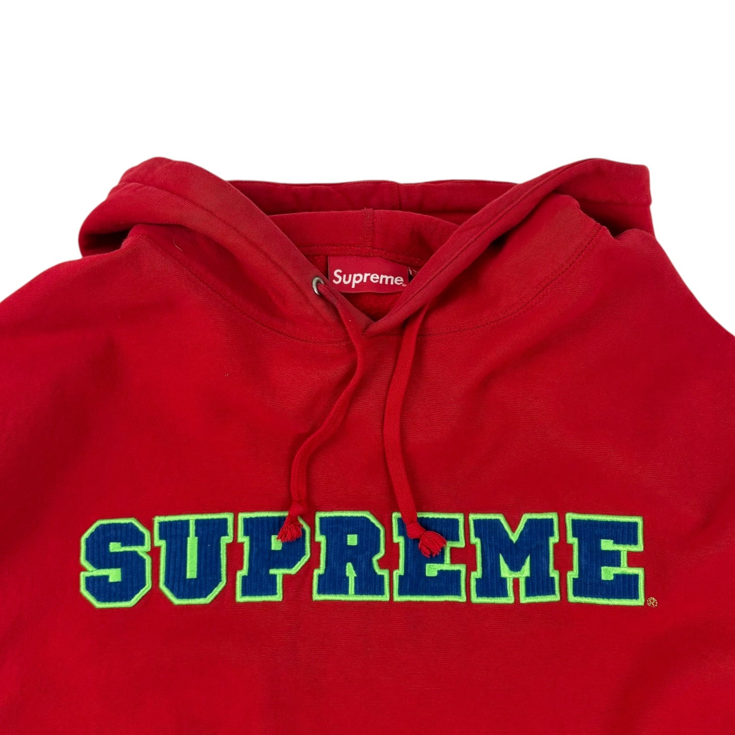 Supreme Cord Collegiate Logo Hoodie Red