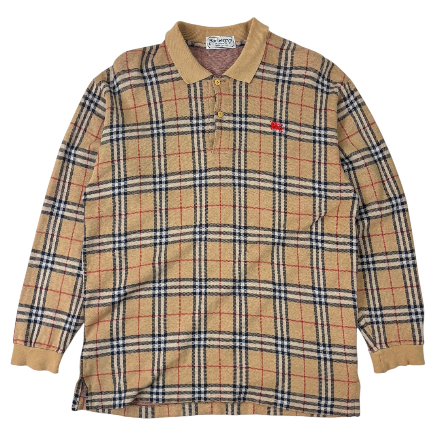 Burberrys of London Nova Check Long Sleeve Polo Tan