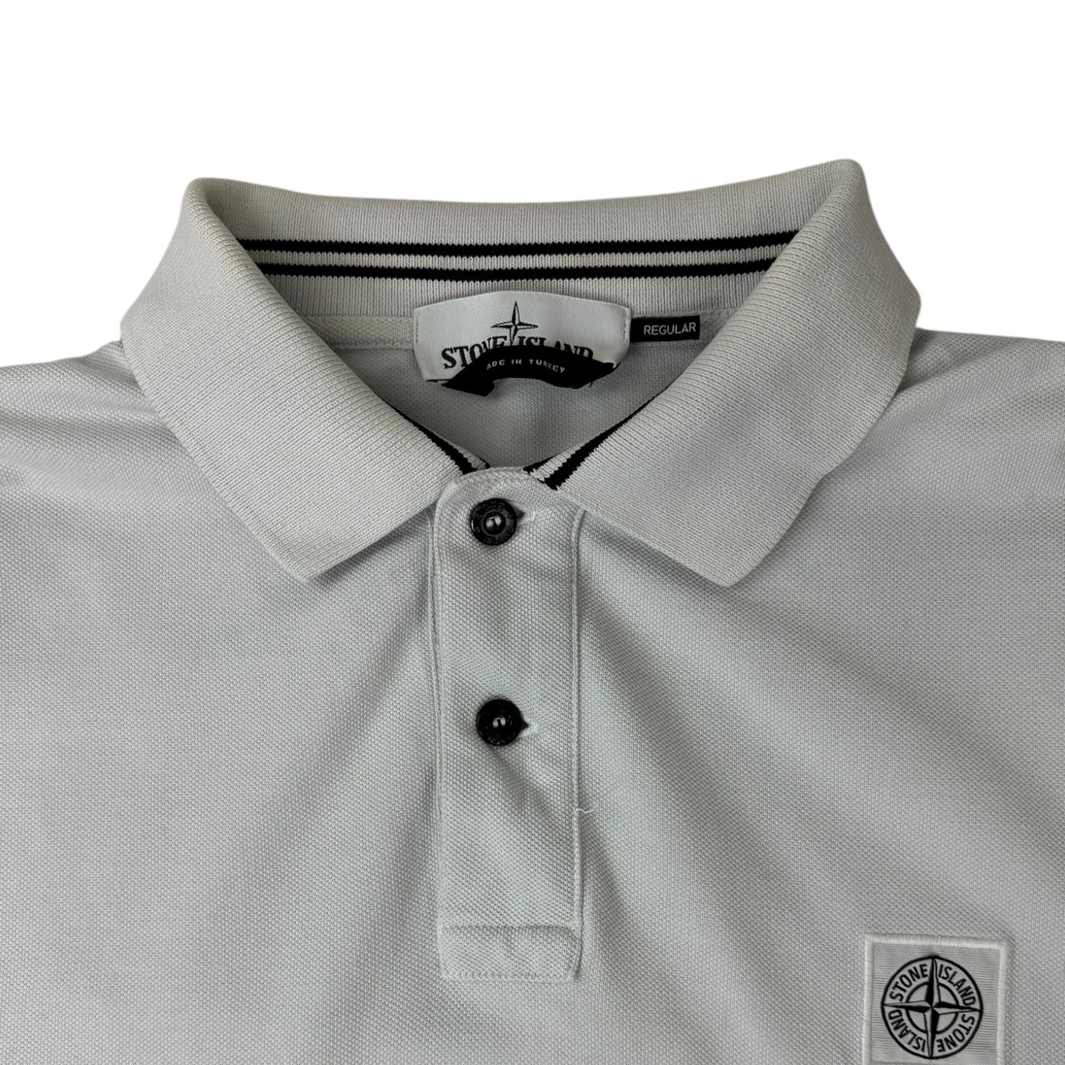 Stone Island Logo Appliqué Pique Polo T-Shirt White