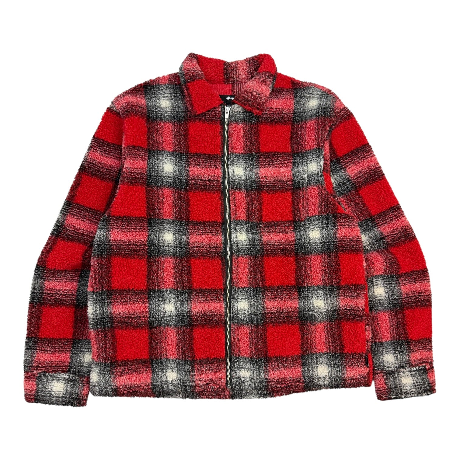 Stussy Shadow Plaid Sherpa Jacket Red