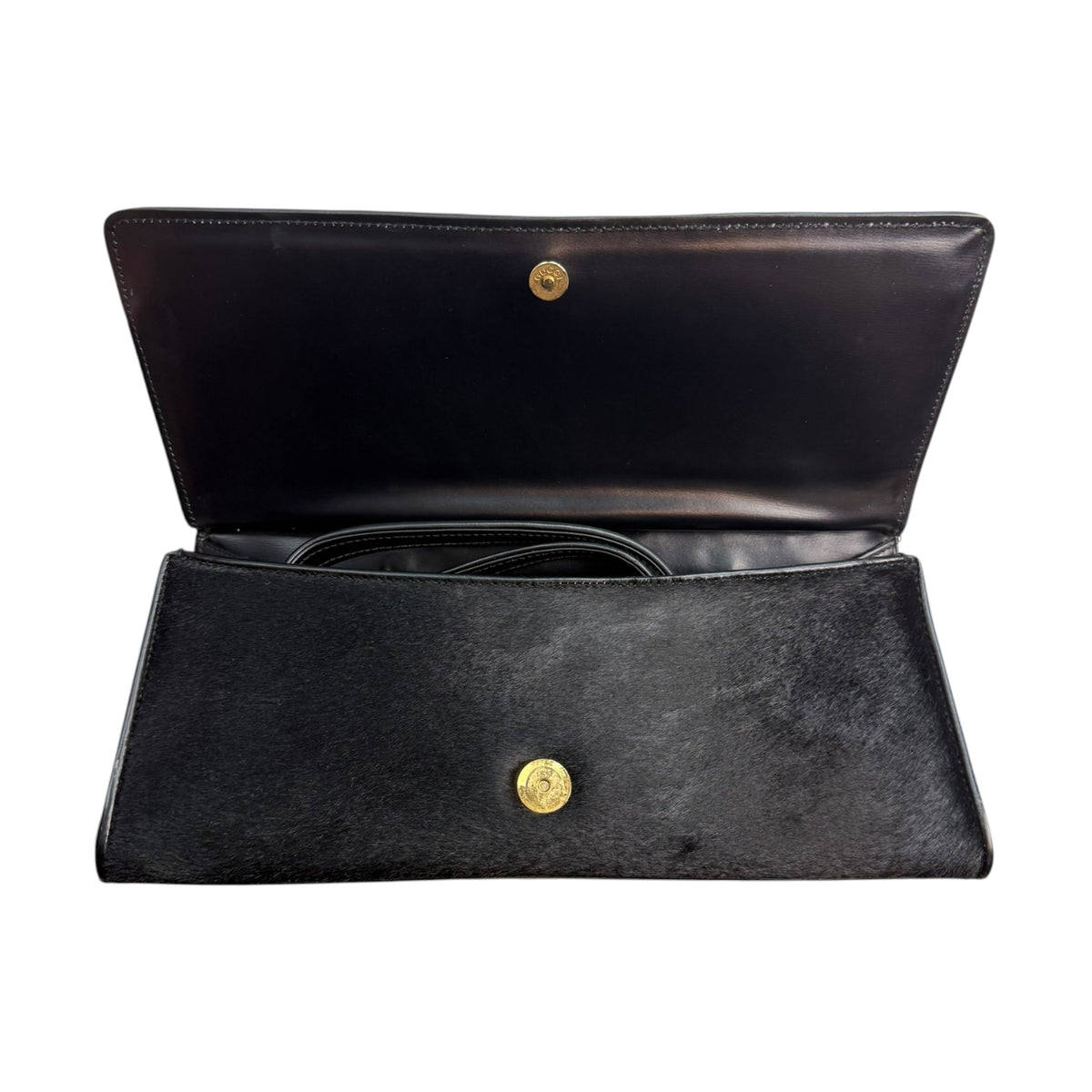 F/W 1996 Gucci By Tom Ford Black Pony Hair Gold Bar Triangle Bag