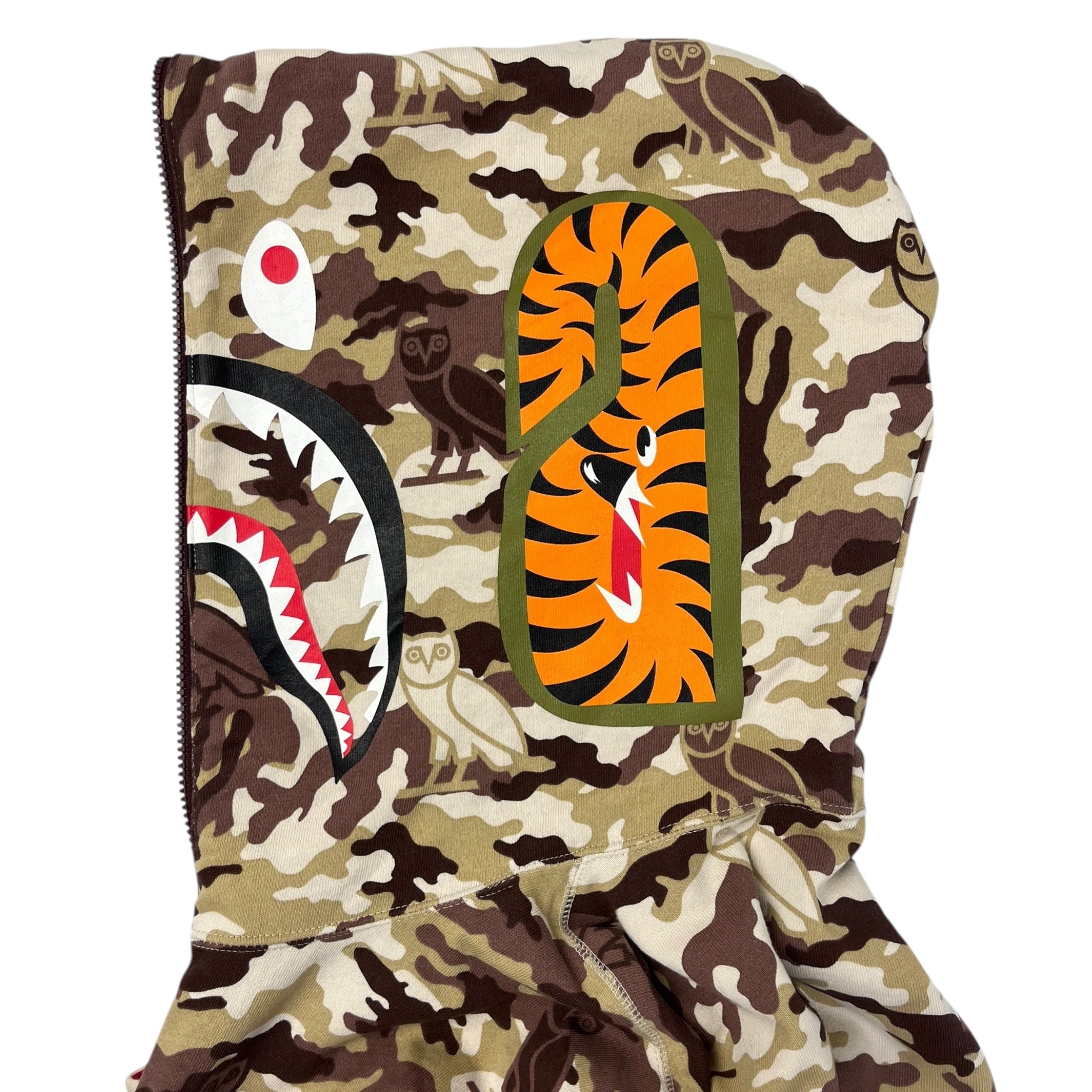 A Bathing Ape X OVO Woodland Camo Shark Reversible Full Zip Hoodie