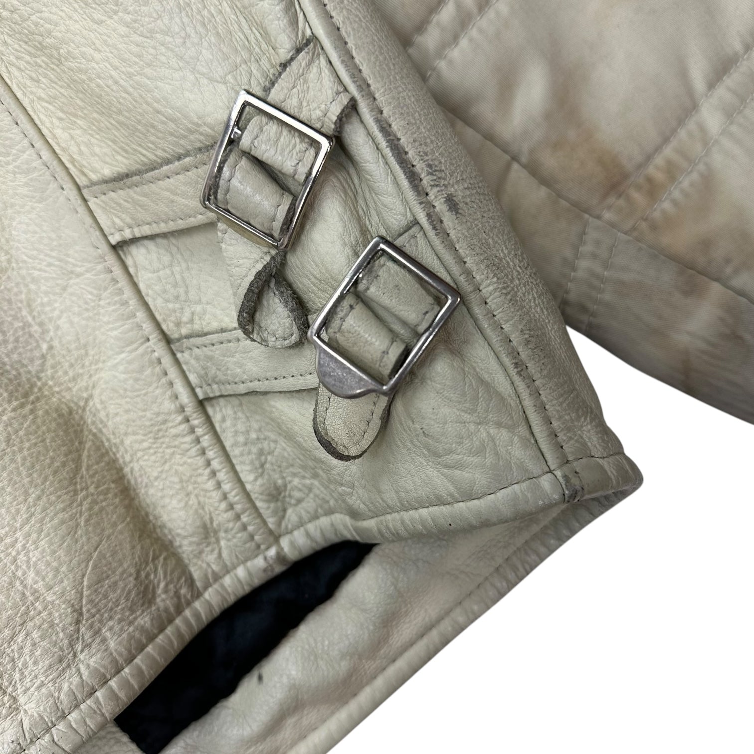 Vintage Diesel Leather Racer Jacket Cream