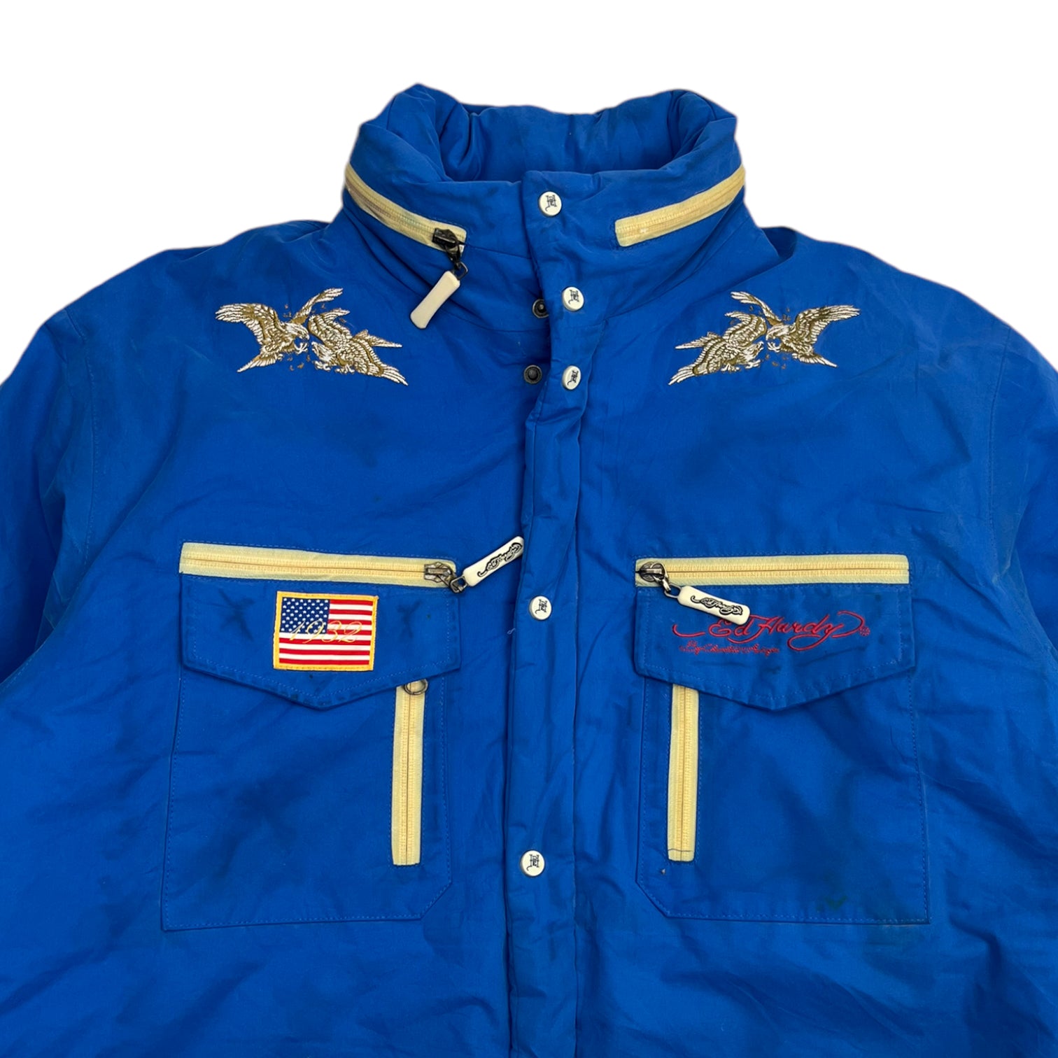 Vintage Y2K Ed Hardy Embroidered Insulated Coat Blue