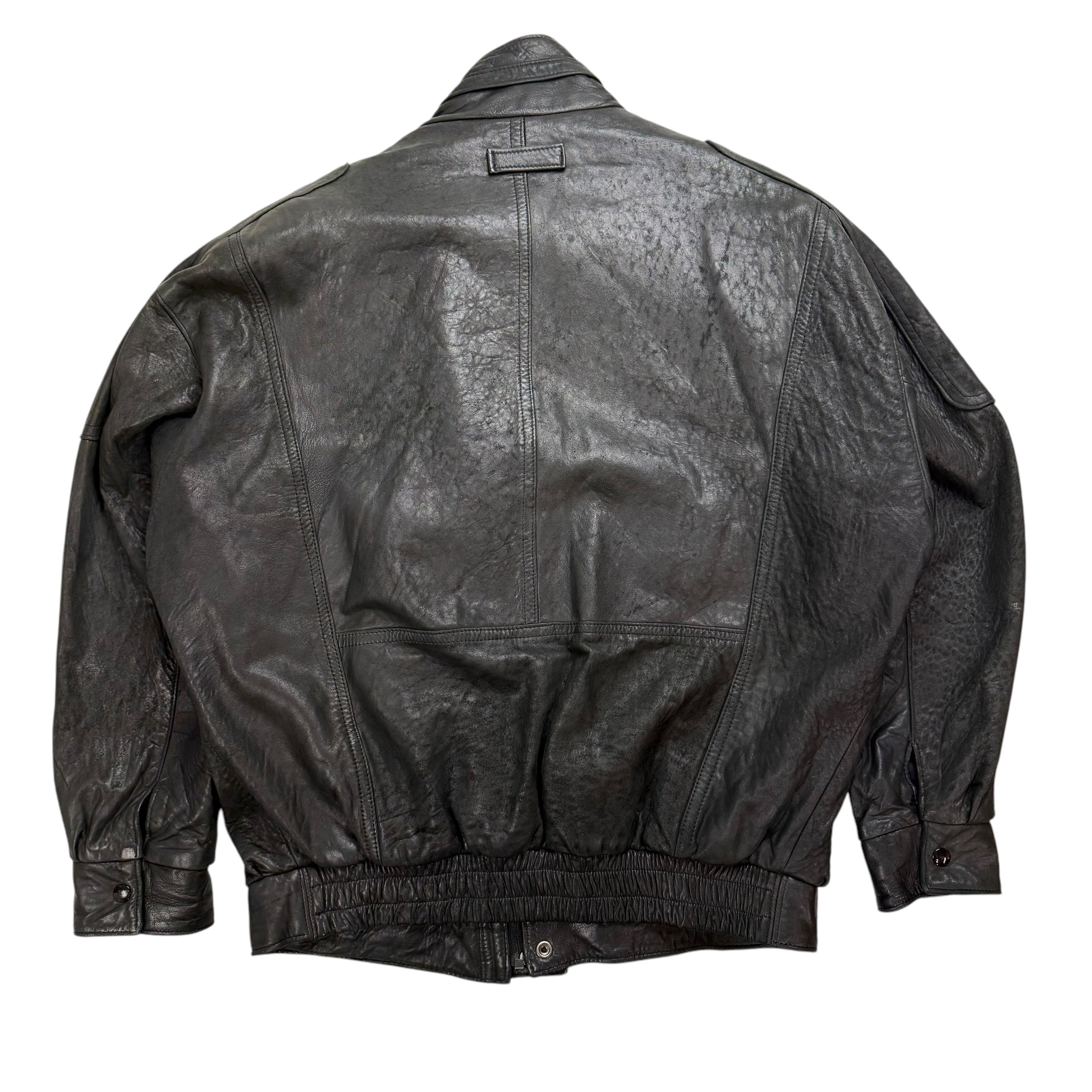 Vintage Leather Bomber Jacket Black