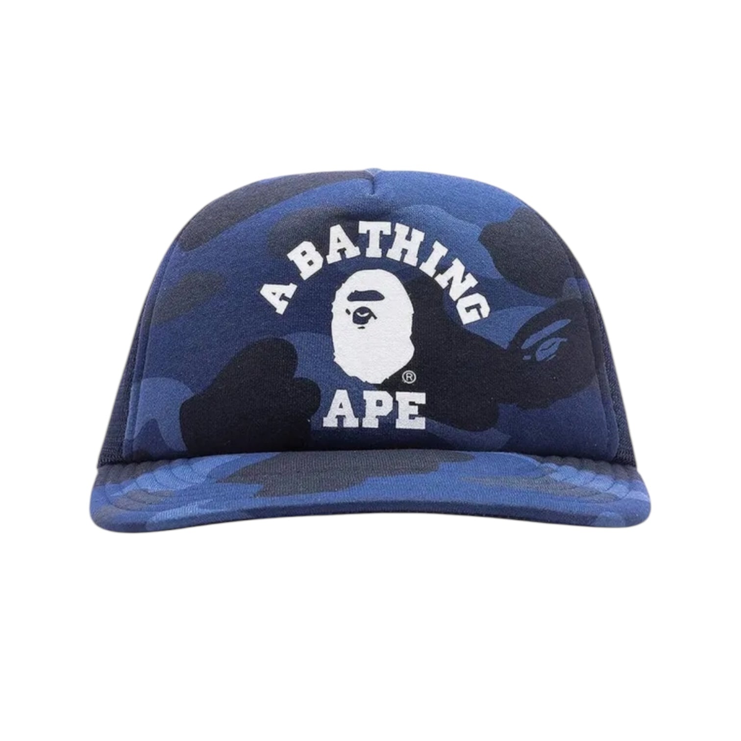 Bape College Logo Camo Trucker Navy