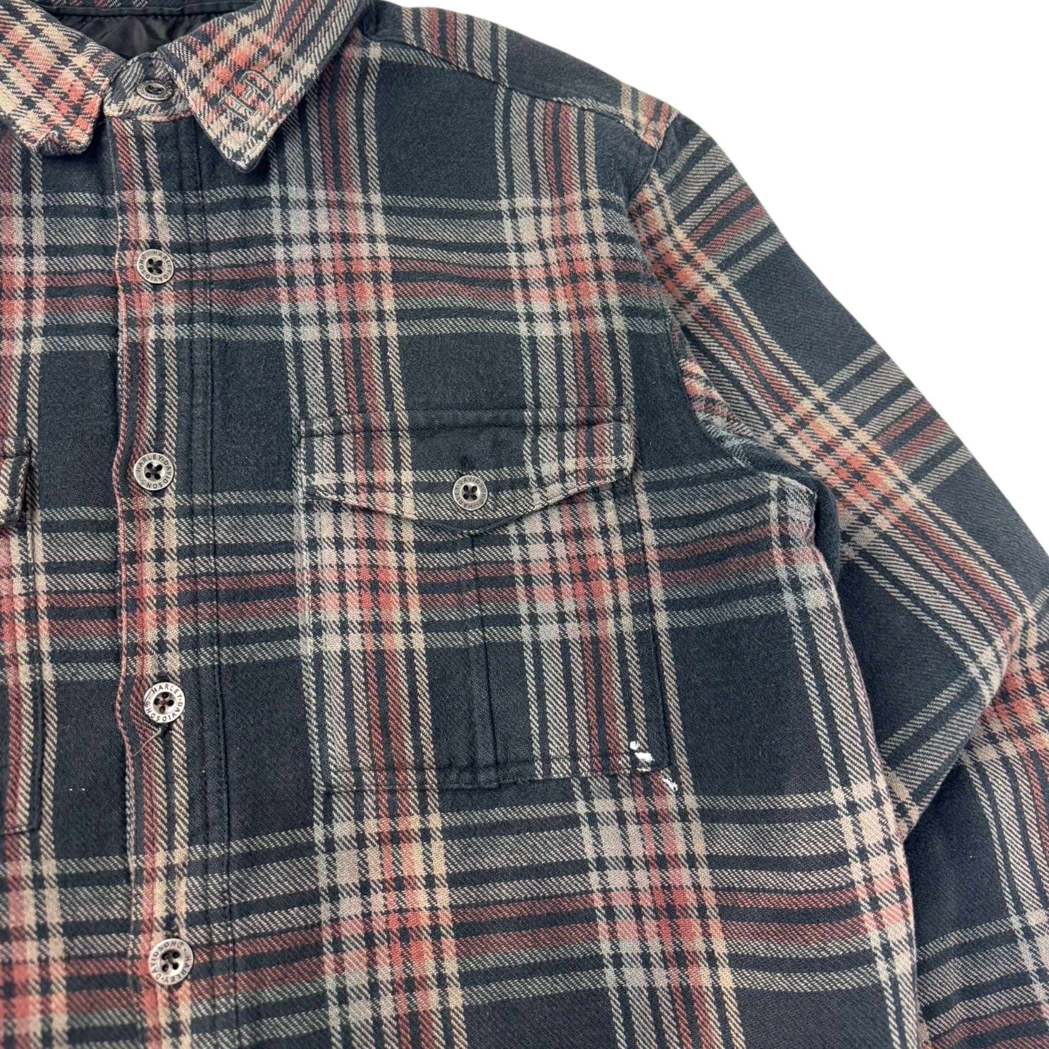 Vintage Harley Davidson Quilted Flannel Button Up Shirt