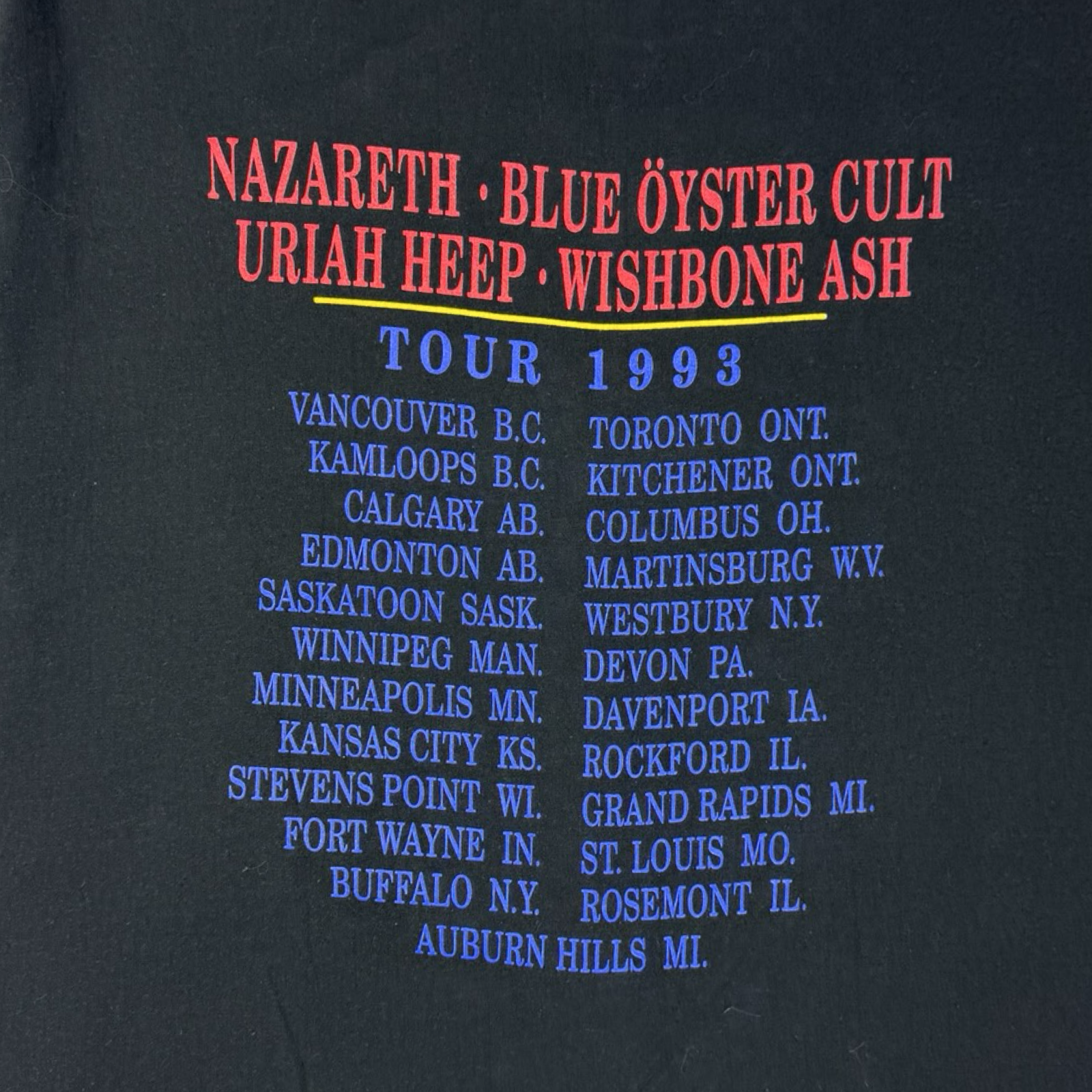 1993 Blue Oyster Cult Total Recall Tour T-Shirt