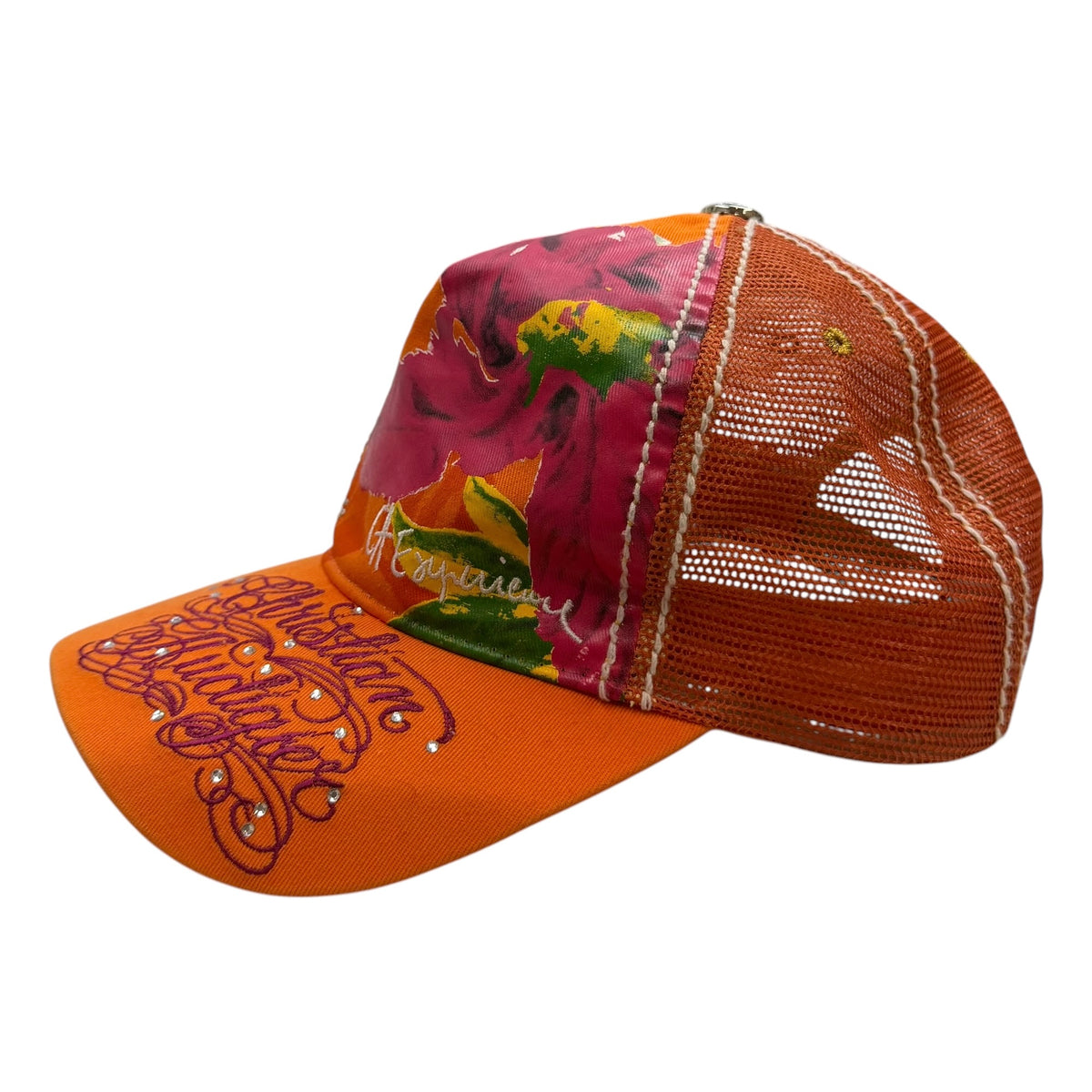 Vintage Christian Audigier Rhinestone Mesh Cap Orange