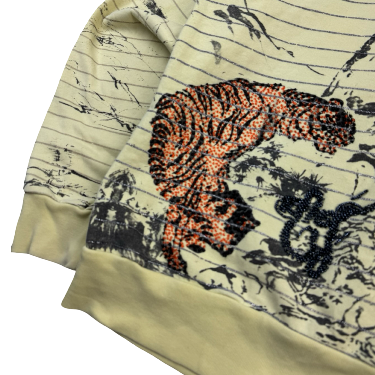 Vintage Y2K Bedazzled Tiger Striped Zip Up Hoodie Soft Yellow