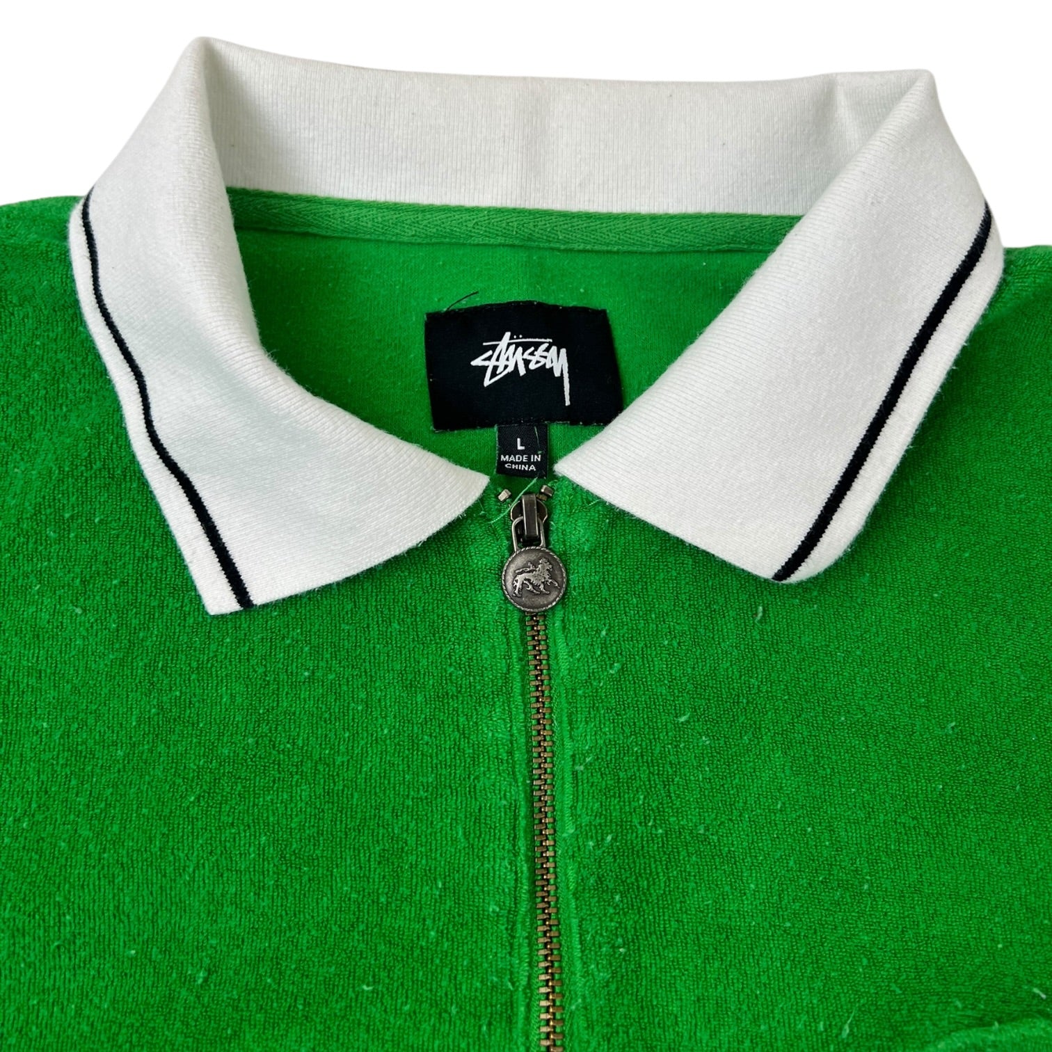 Stussy Terry Lion Zip Polo Green