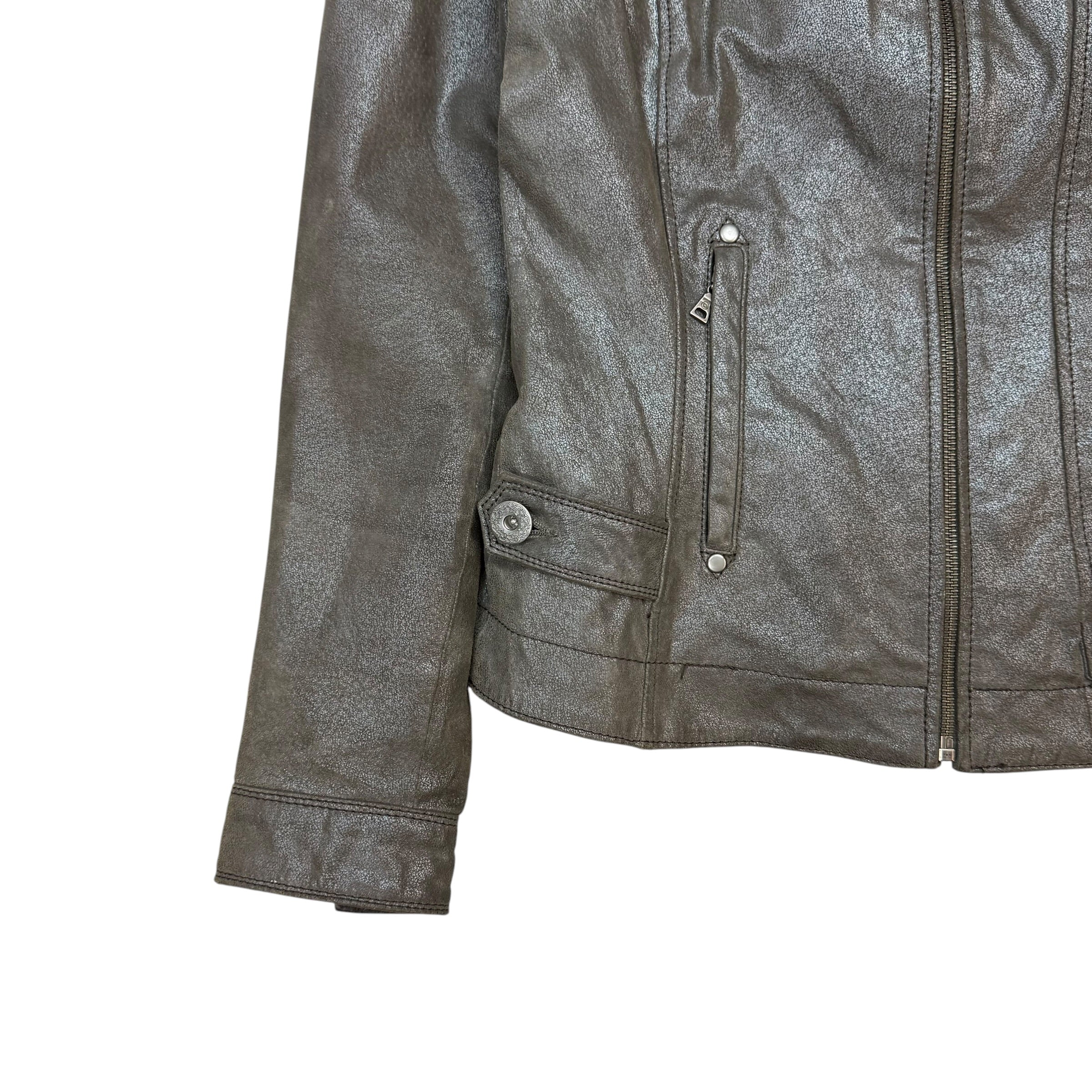 (W) Vintage Danier Leather Jacket Metallic Grey