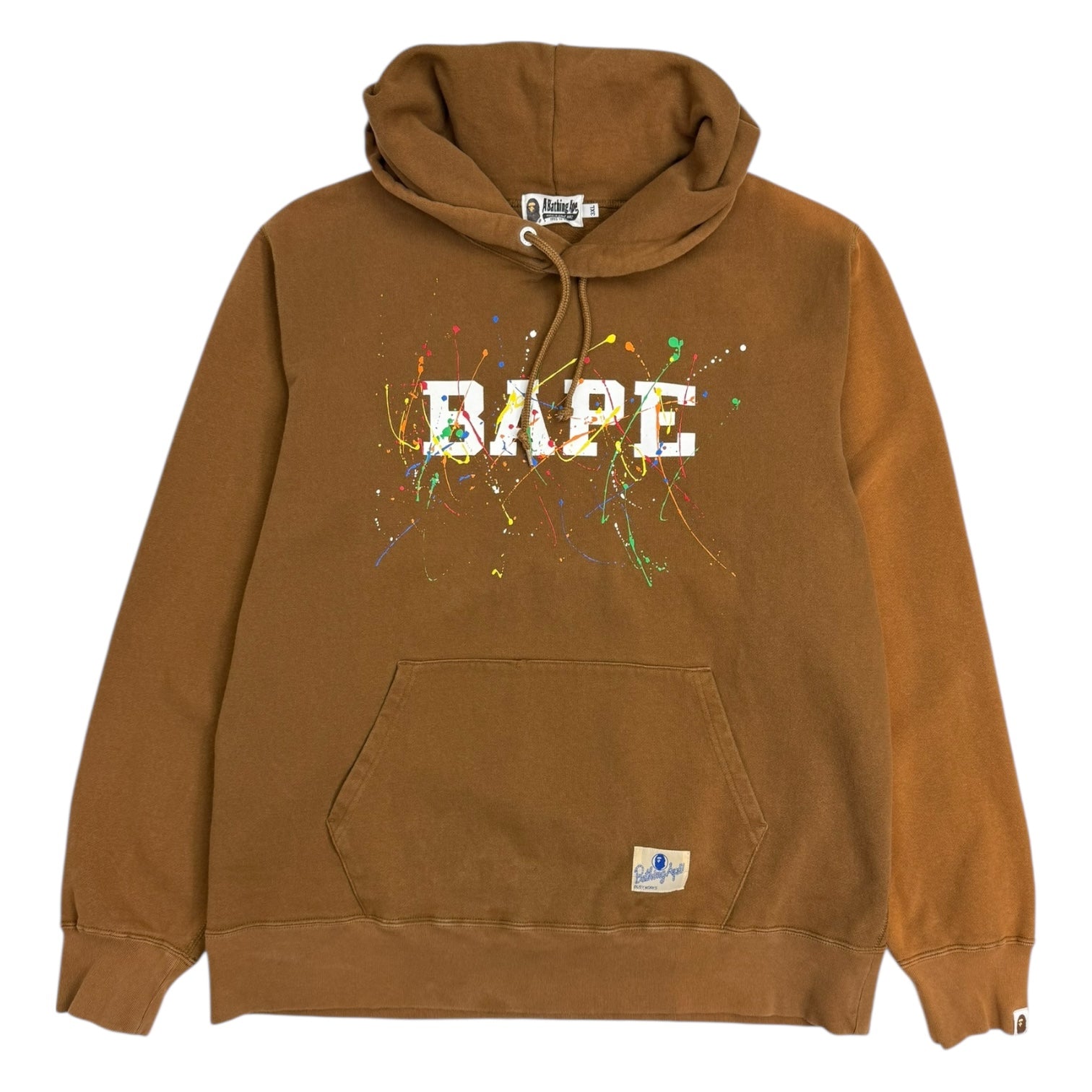 BAPE Spell Out Paint Splatter Hoodie Brown
