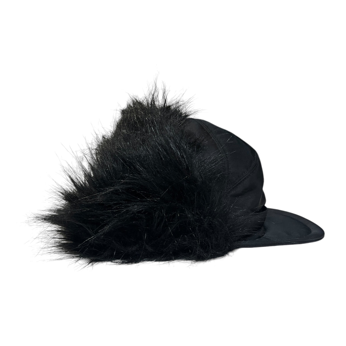 Prada Nylon Faux Fur Flap Cap