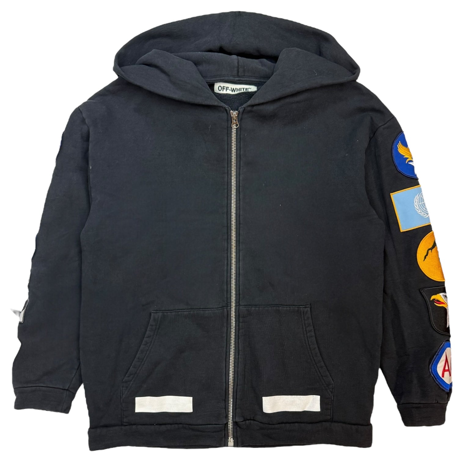 Off-White Embroidered Patch Zip Up Sweater Black