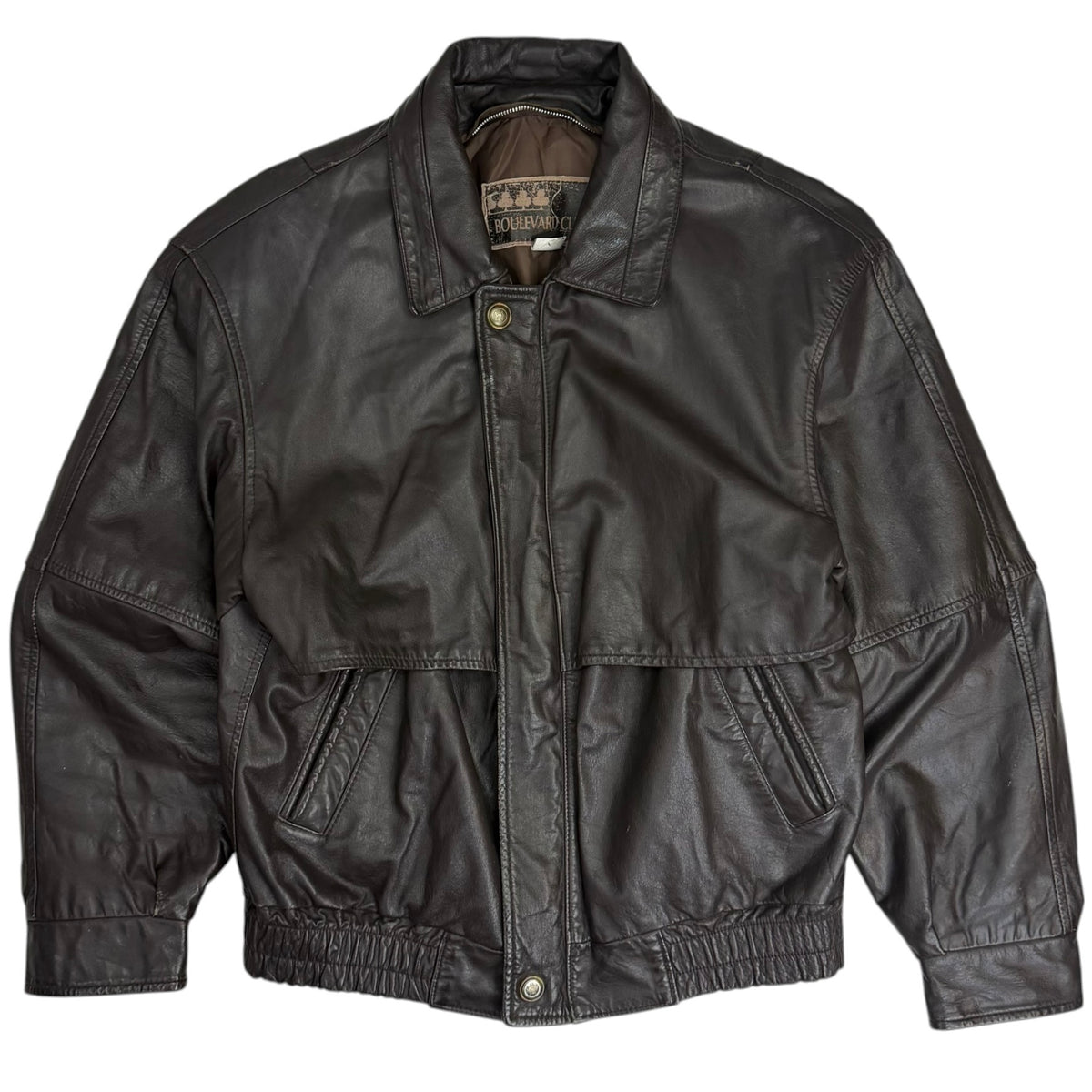 Vintage Leather Bomber Jacket Brown