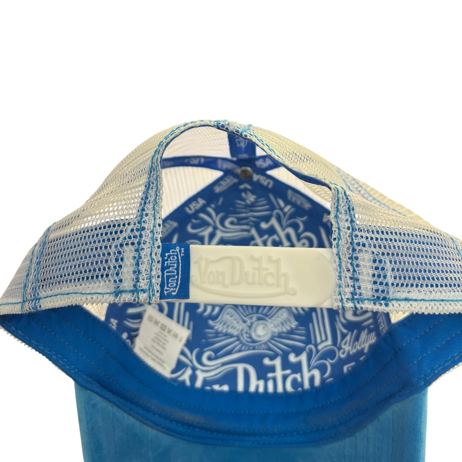 (W) Von Dutch Blue and White Velvet Trucker Hat