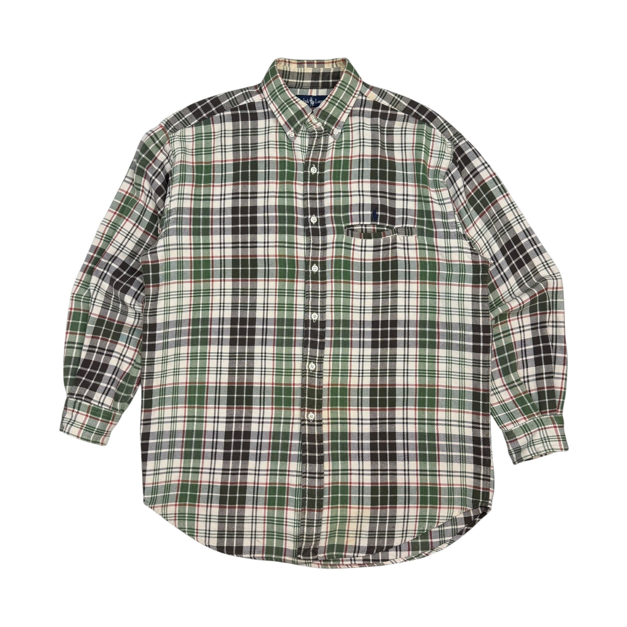 Vintage Ralph Lauren Button Up Polo Plaid Green
