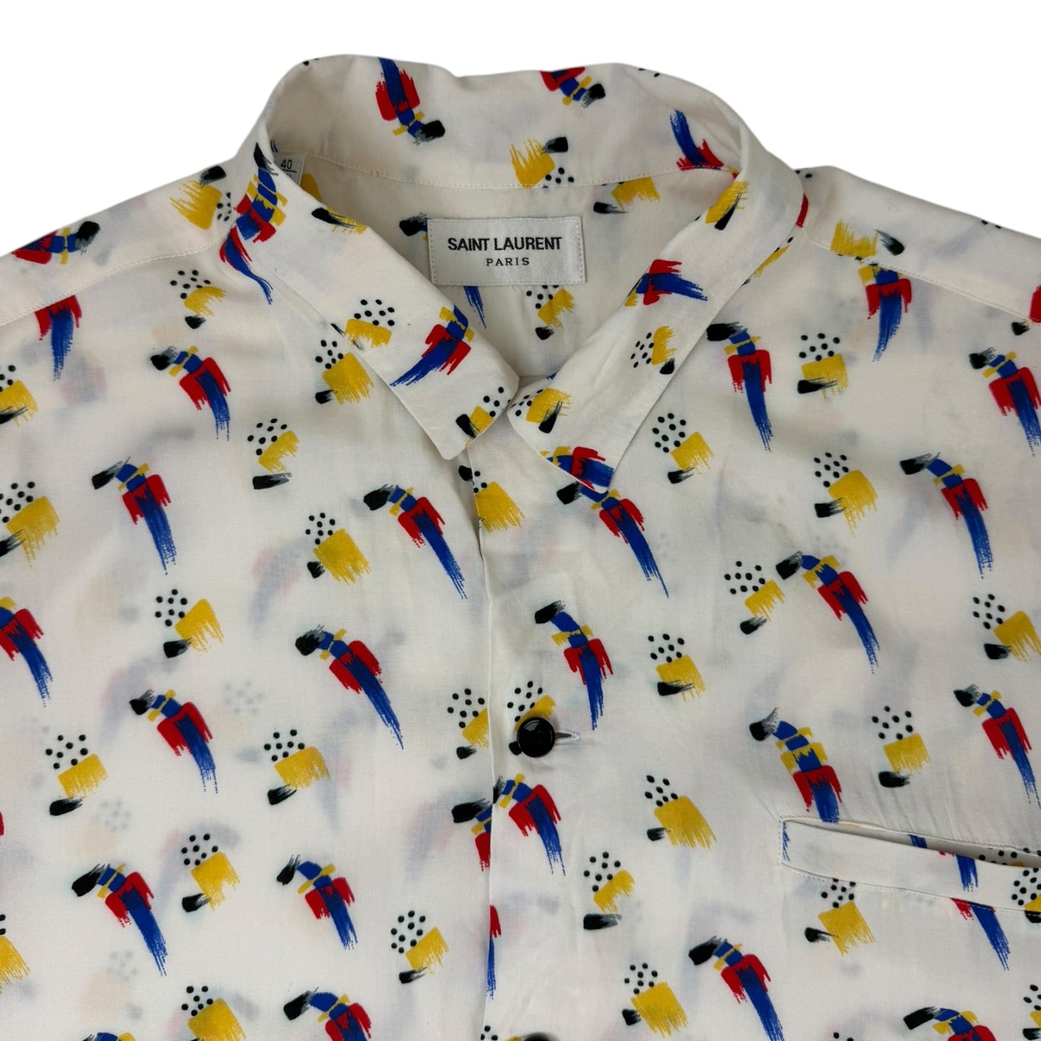 Saint Laurent Abstract Button-Up Short-Sleeve Shirt White