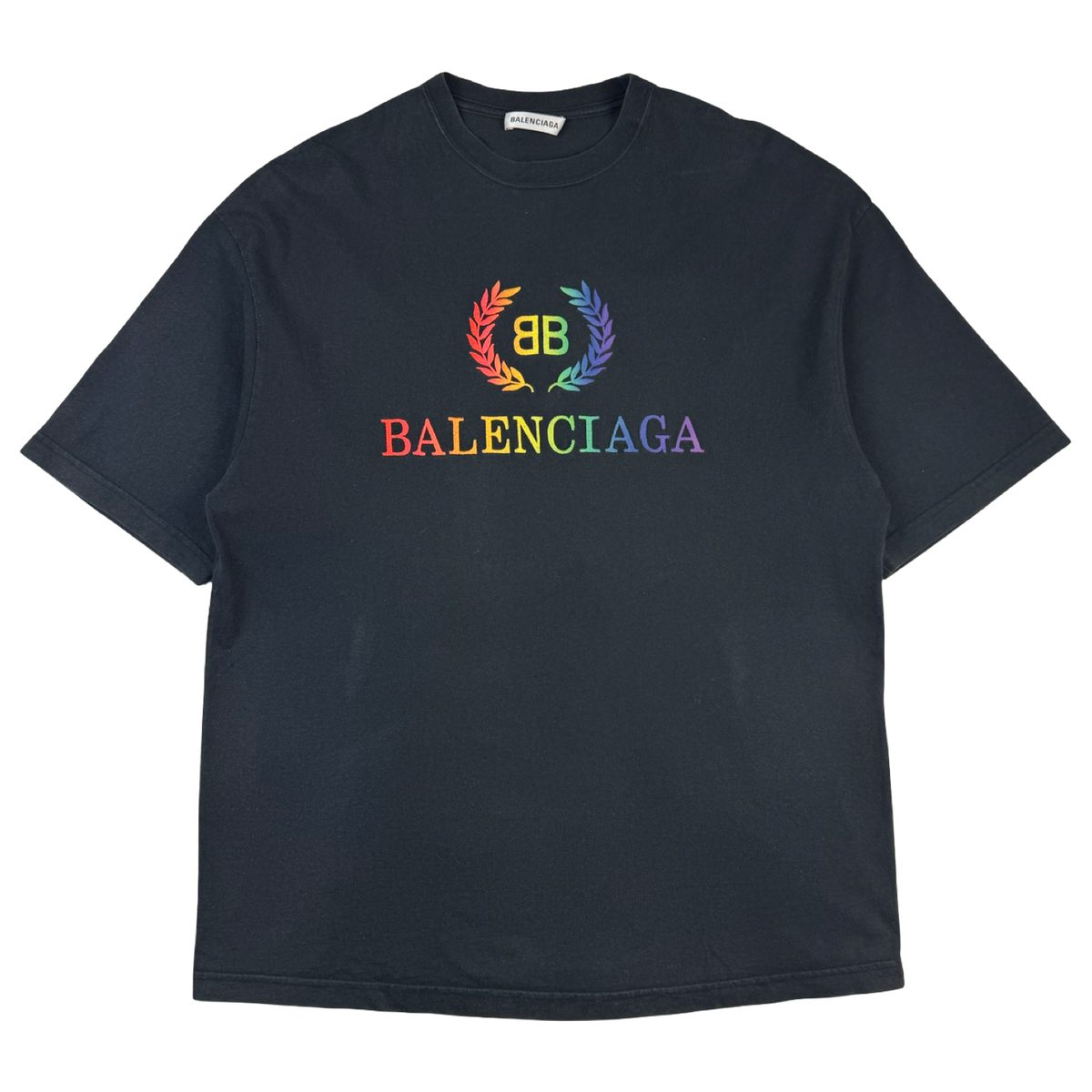 Balenciaga Embroidered Rainbow Logo Jersey T-Shirt