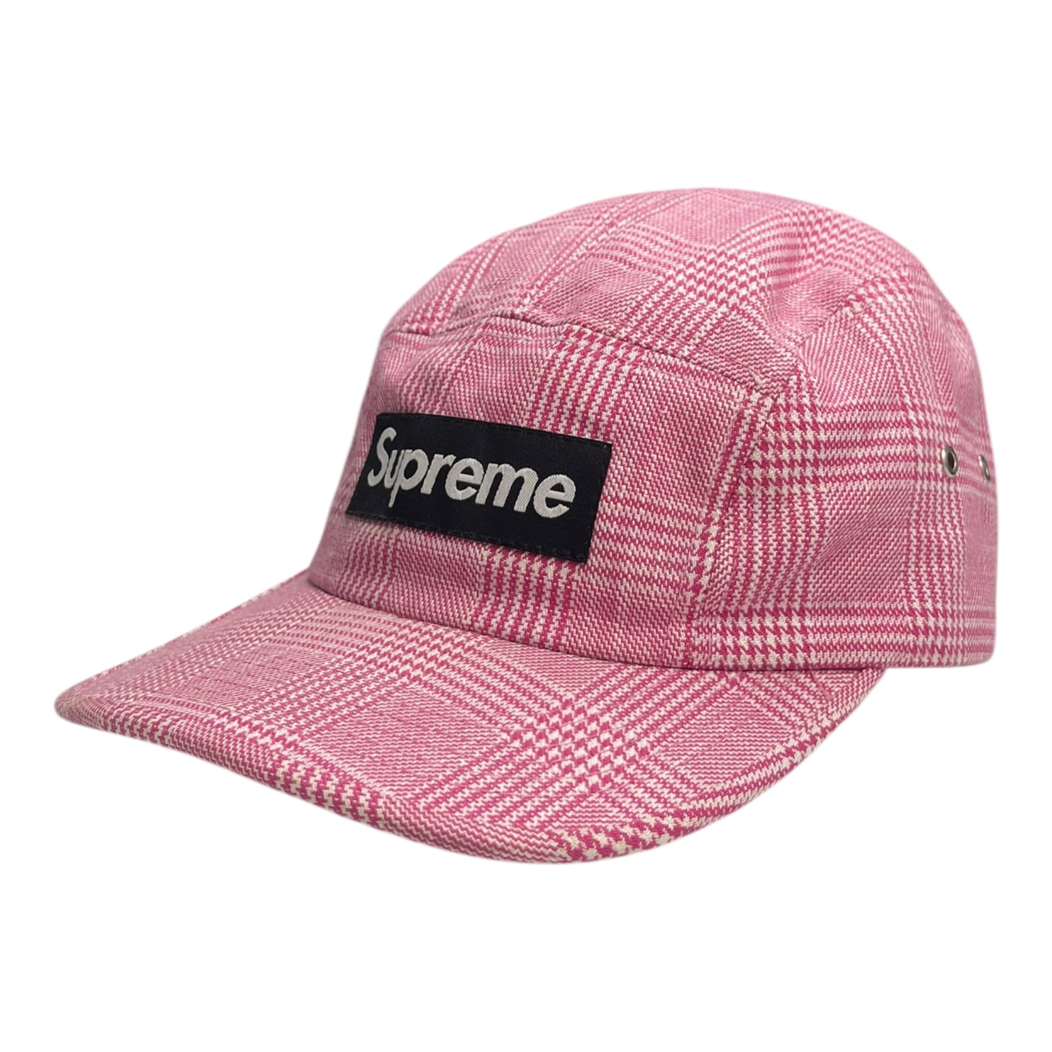 Supreme Plaid Houndstooth Box Logo Camp Cap Pink