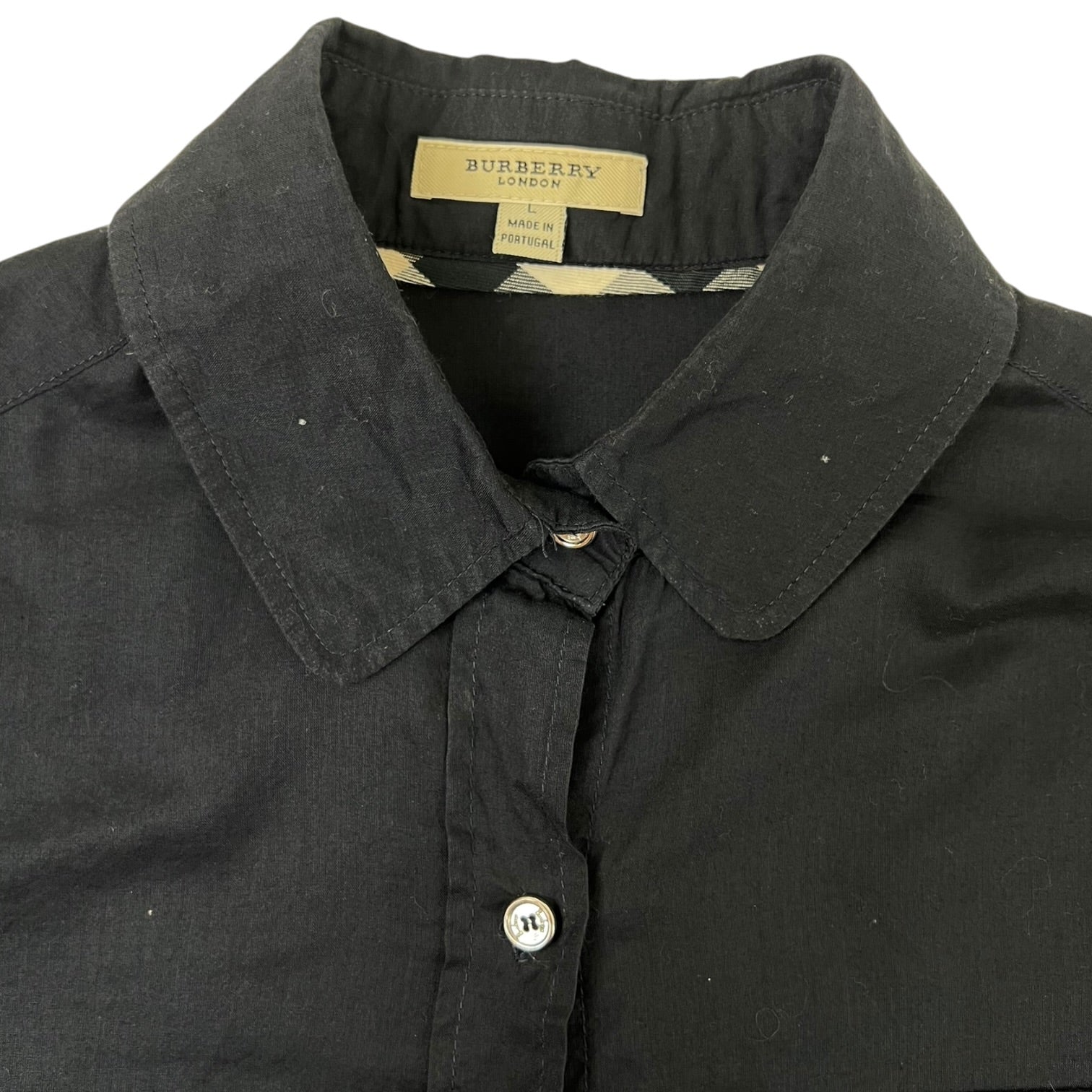 (W) Burberry Button Up 3/4 Sleeve Shirt Black