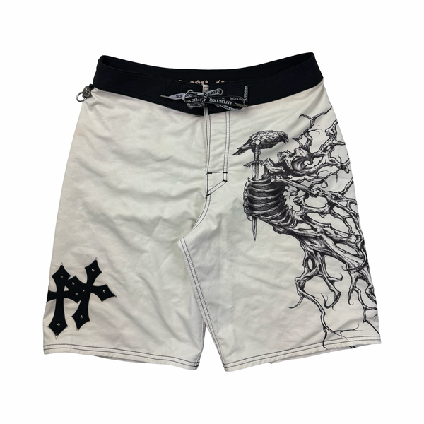 Vintage Y2K Affliction Cross Skeleton Board Shorts
