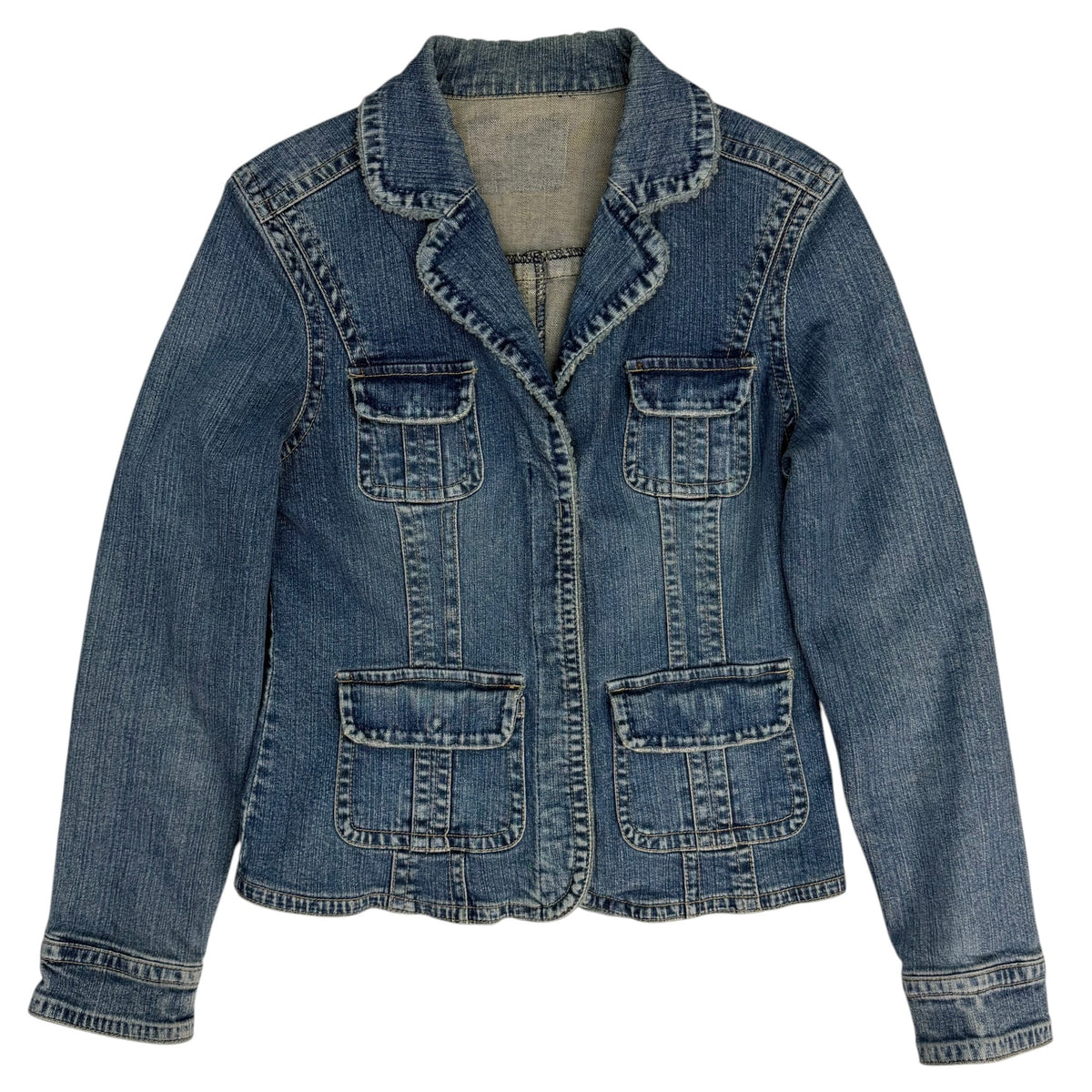 (W) Vintage Frayed Trim Denim Jacket Blue