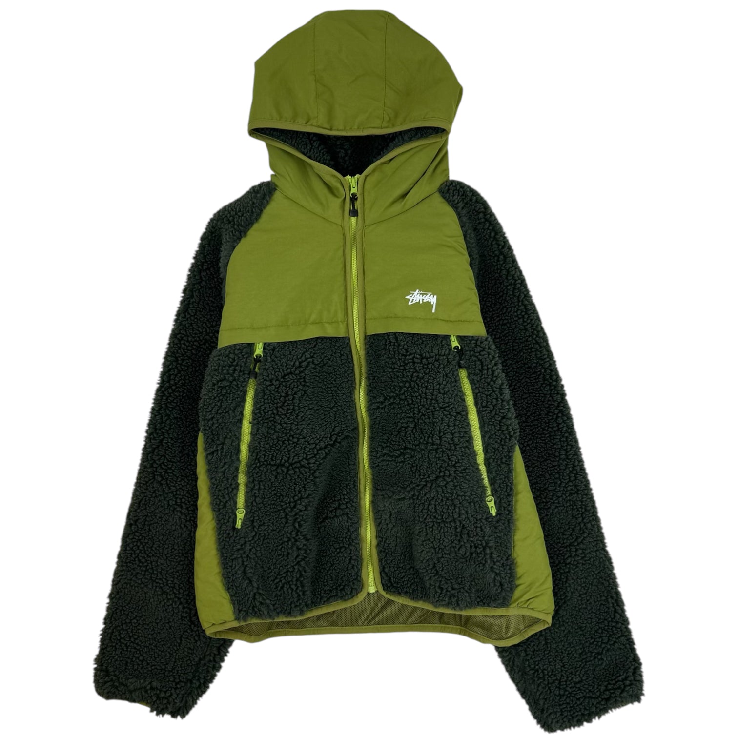 Stüssy Sherpa Panelled Hooded Fleece Jacket Green