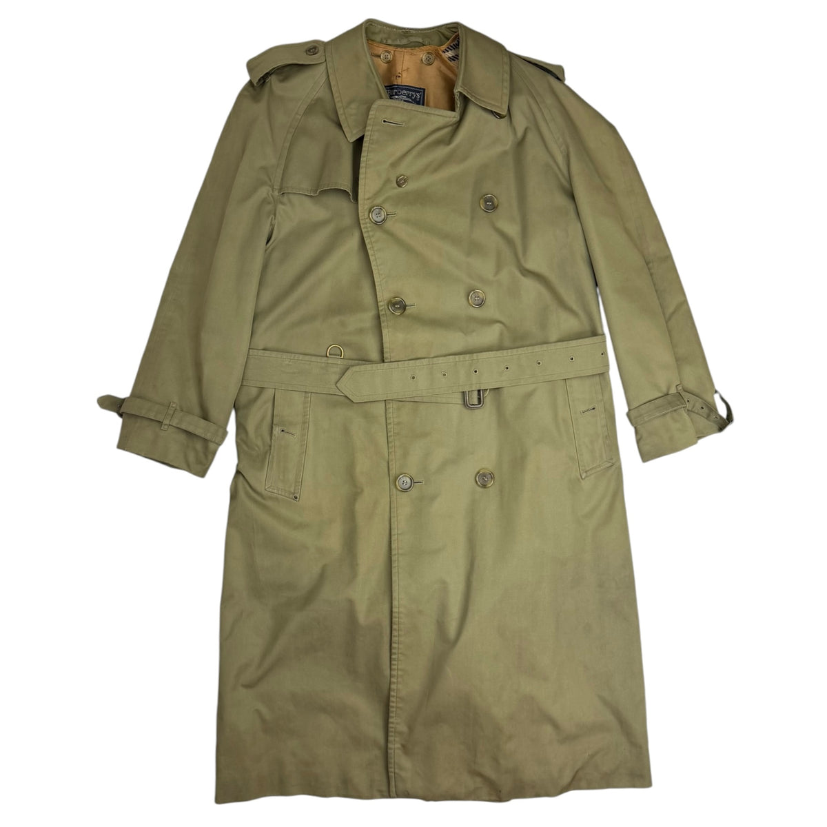 Vintage Burberrys Wool Lined Nova Check Pattern Trench Coat Olive Green