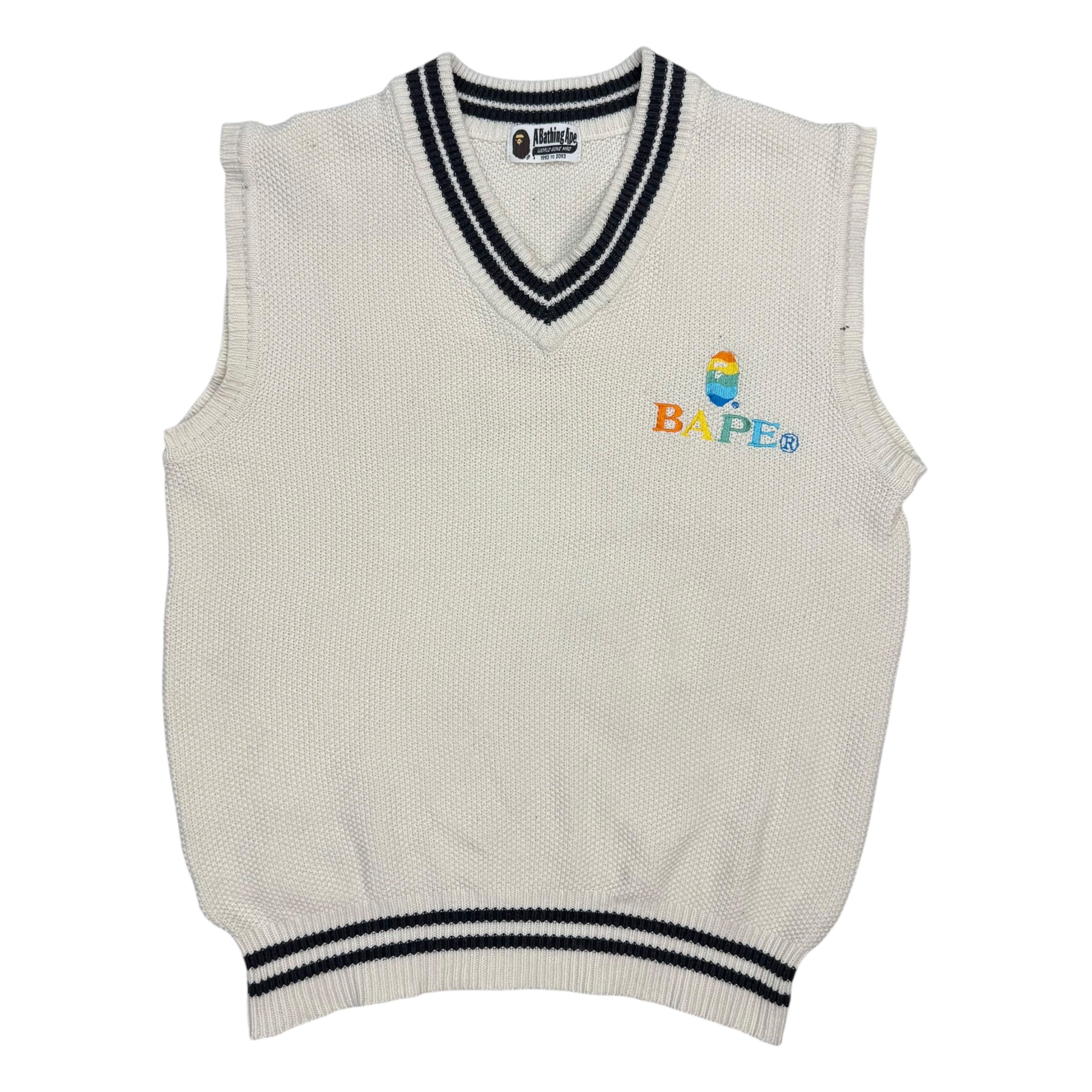 A Bathing Ape Bape Logo Embroidered Knit Vest Cream
