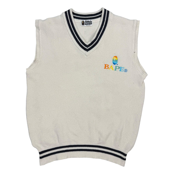 A Bathing Ape Bape Logo Embroidered Knit Vest Cream