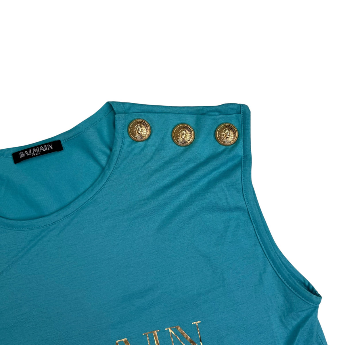 (W) Balmain Logo Print Tank Top Turqoise