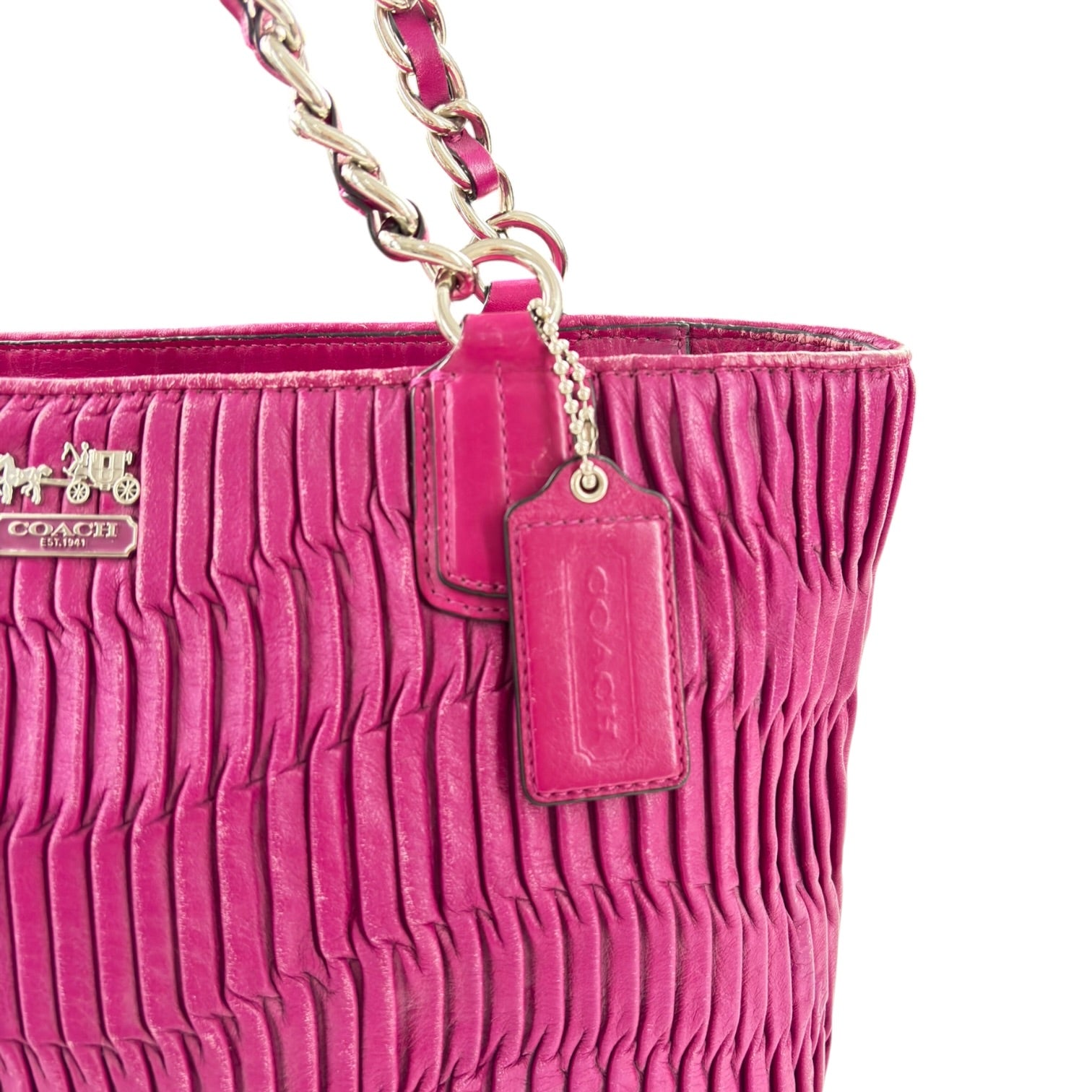 (W) Coach Madison Gathered Tote Bag Magenta