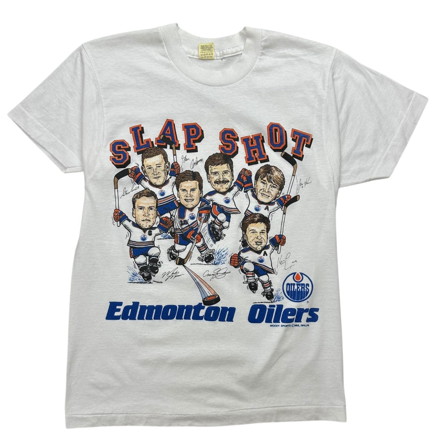 Vintage Edmonton Oilers Big Head ‘Slap Shot’ Tee White