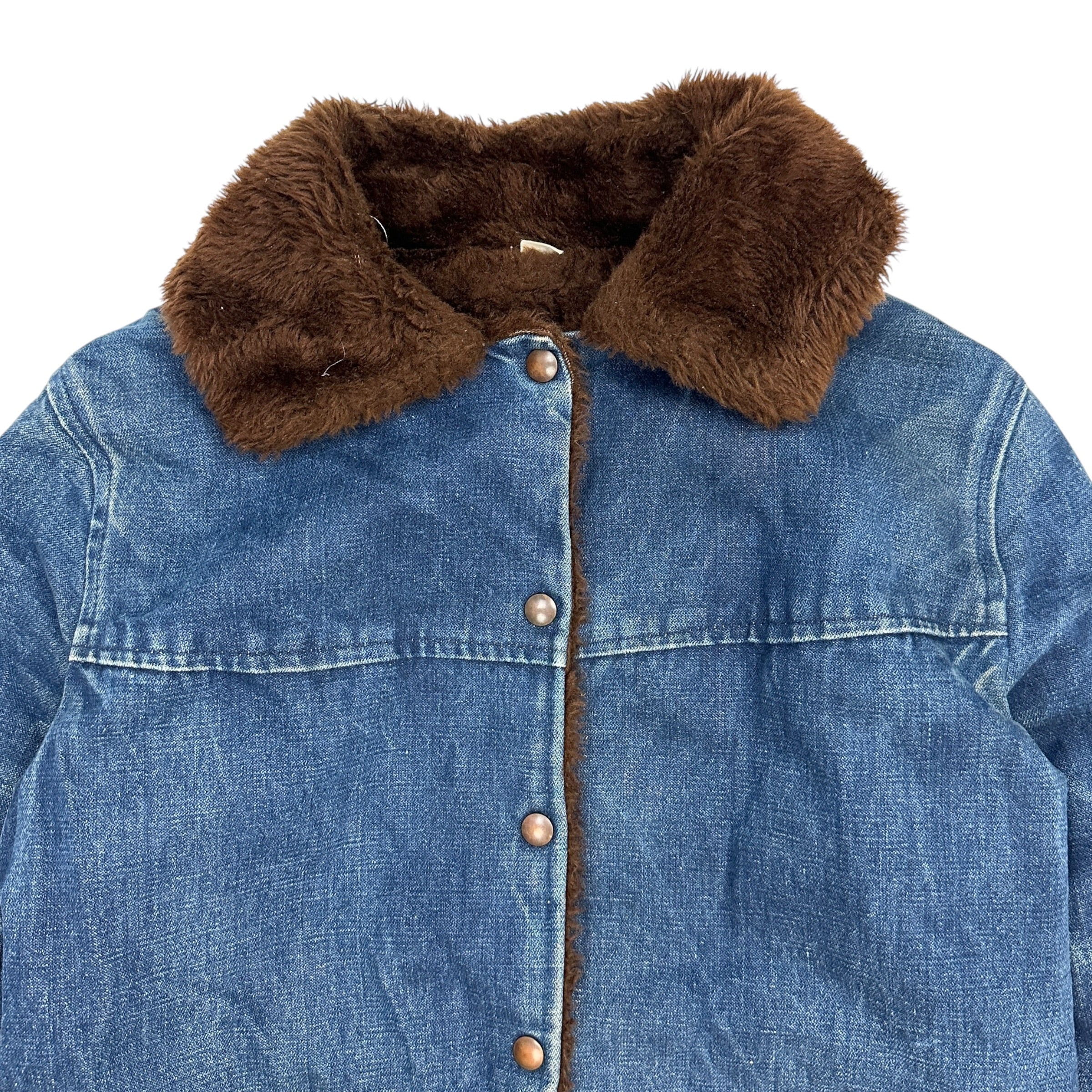 (W) Vintage Faux Fur Denim Barn Coat