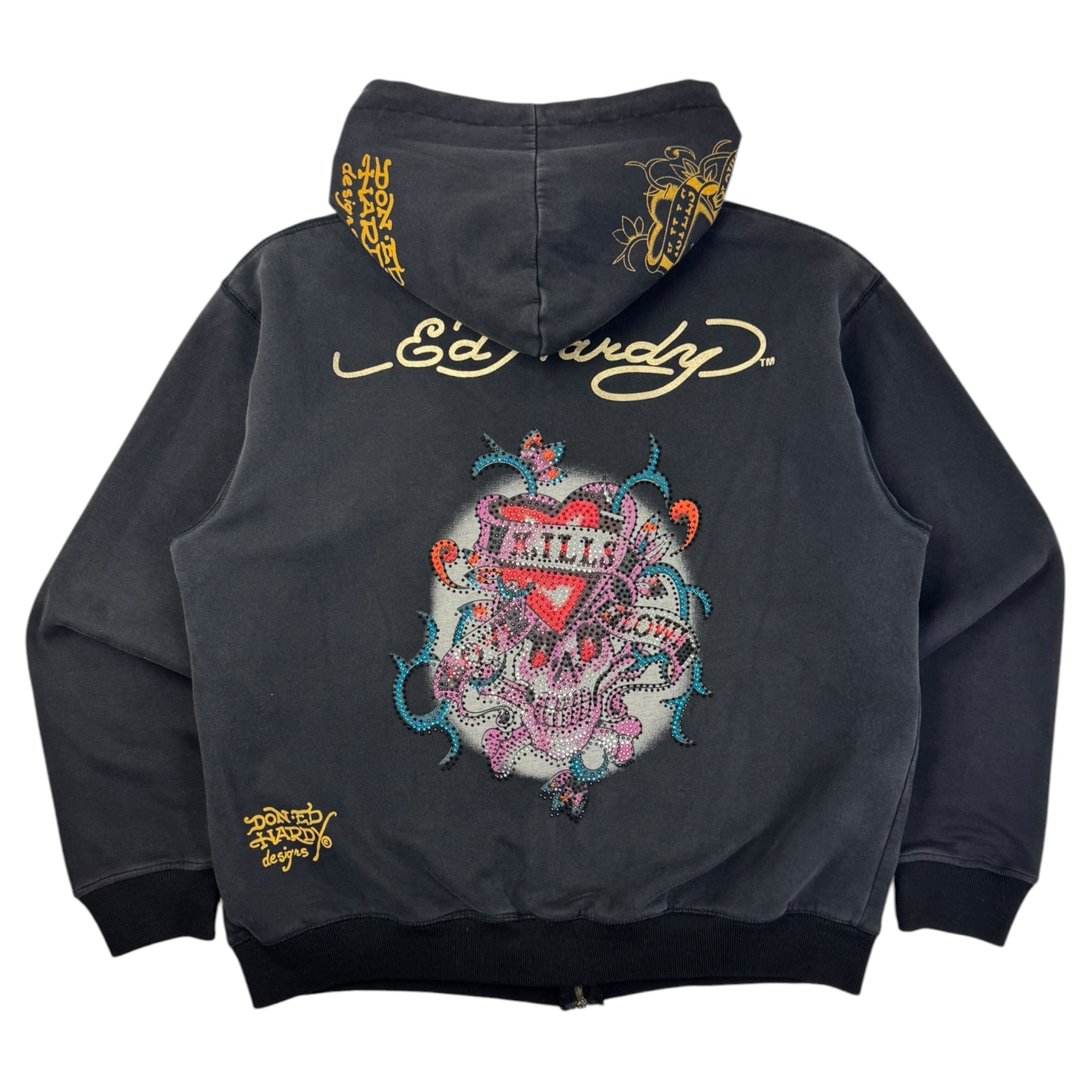 00s zip up foodie y2k 平成 グランジ　エドハーディ Vintage Y2K Ed Hardy Rhinestone Zip Up Hoodie