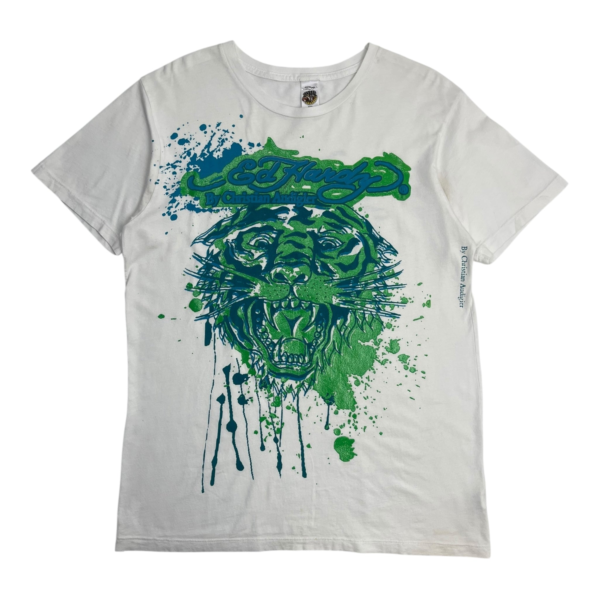 Vintage Y2K Ed Hardy Splatter Tiger T-Shirt