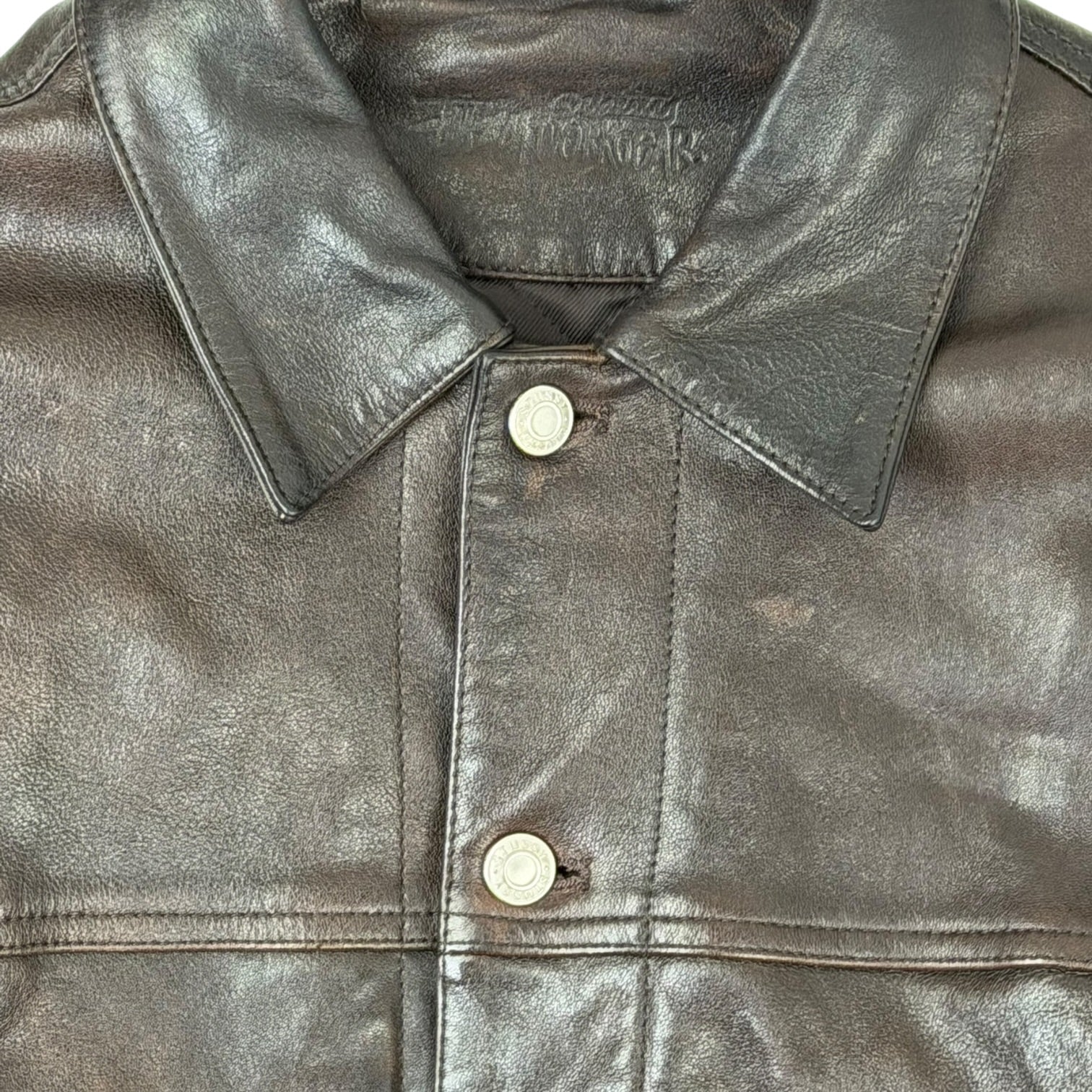Stussy Leather Trucker Jacket Brown
