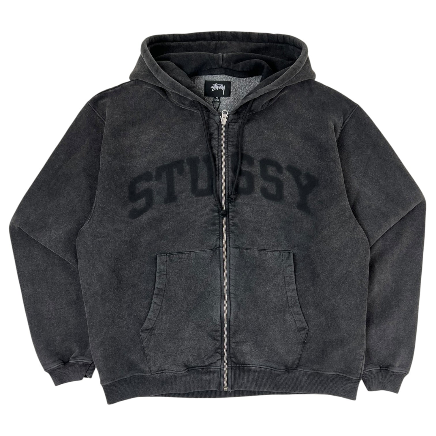 Stussy Faded Graphic Zip Hoodie Black Washed